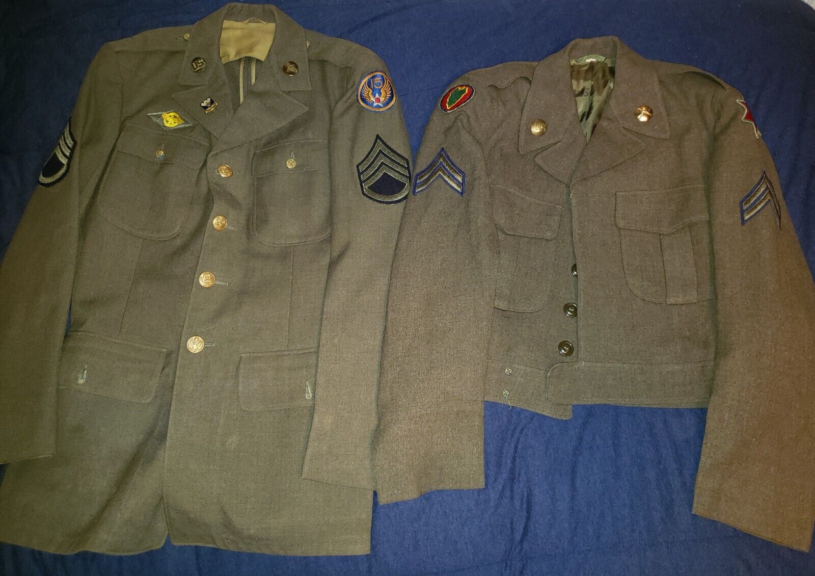WWII uniform lot 15th Air Force Training Command, 6th 24th Infantry Division Ike