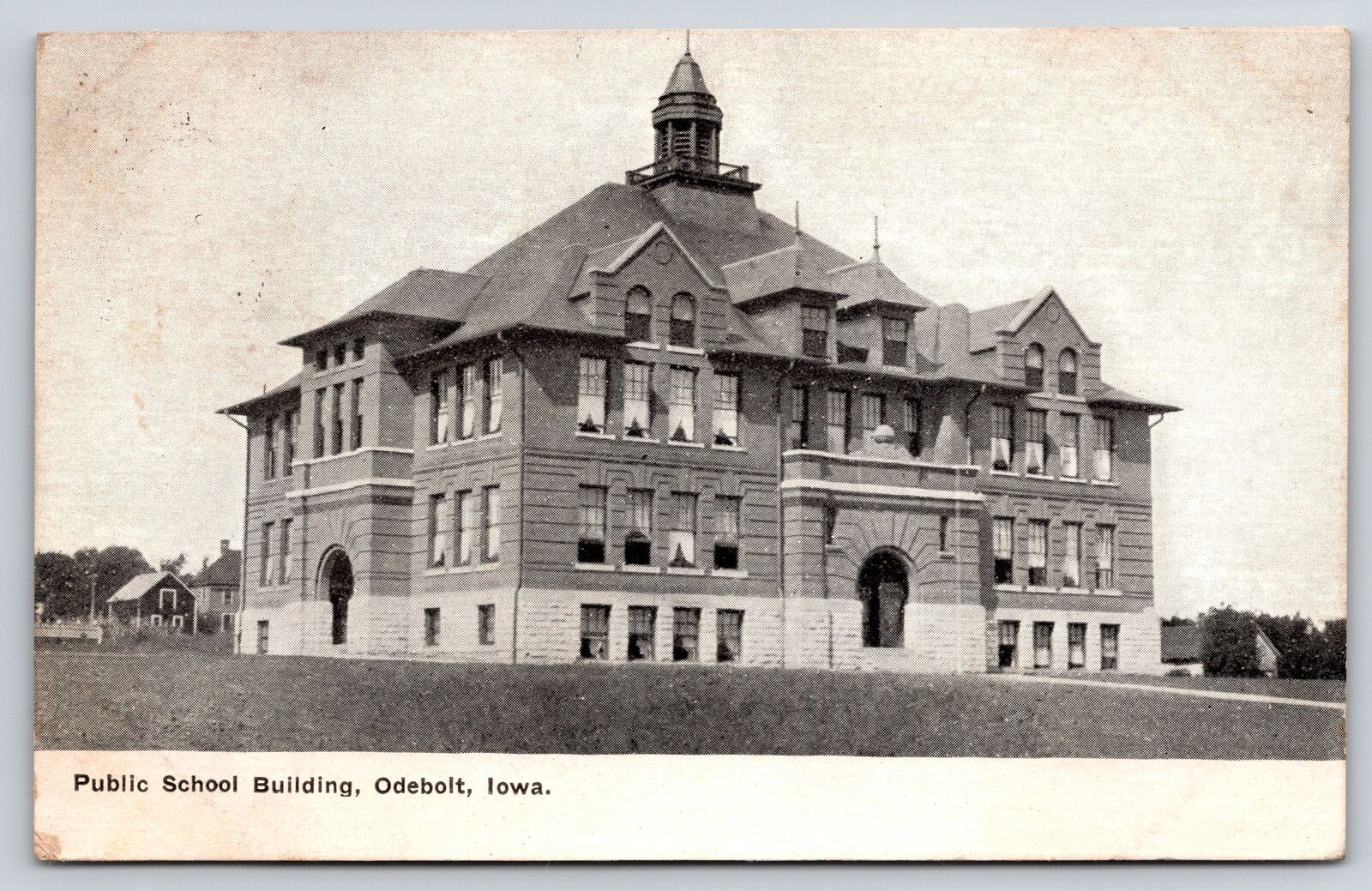 Odebolt Iowa~Public High School~Four Dormers, 2 w/2 Windows~Cupola Parapet~1909