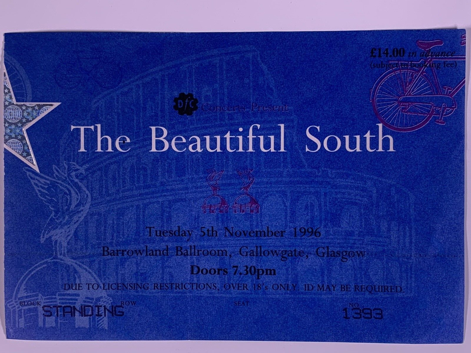 The Beautiful South Ticket Glasgow Original Barrowland Ballroom 5th Nov 1996