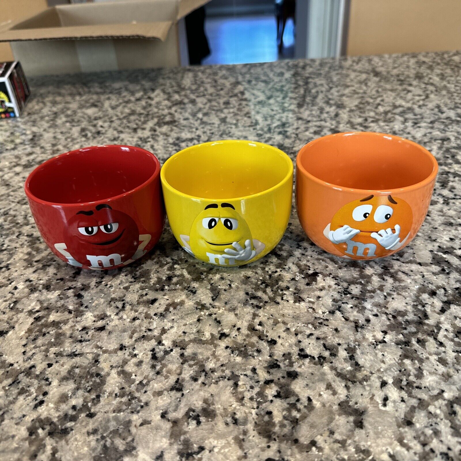 Set Of 3 M&M\'s Ceramic Red And Yellow Snack Bowls 2021