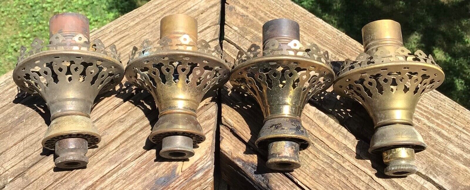 4 antique fancy brass Welsbach gas light lamp burners