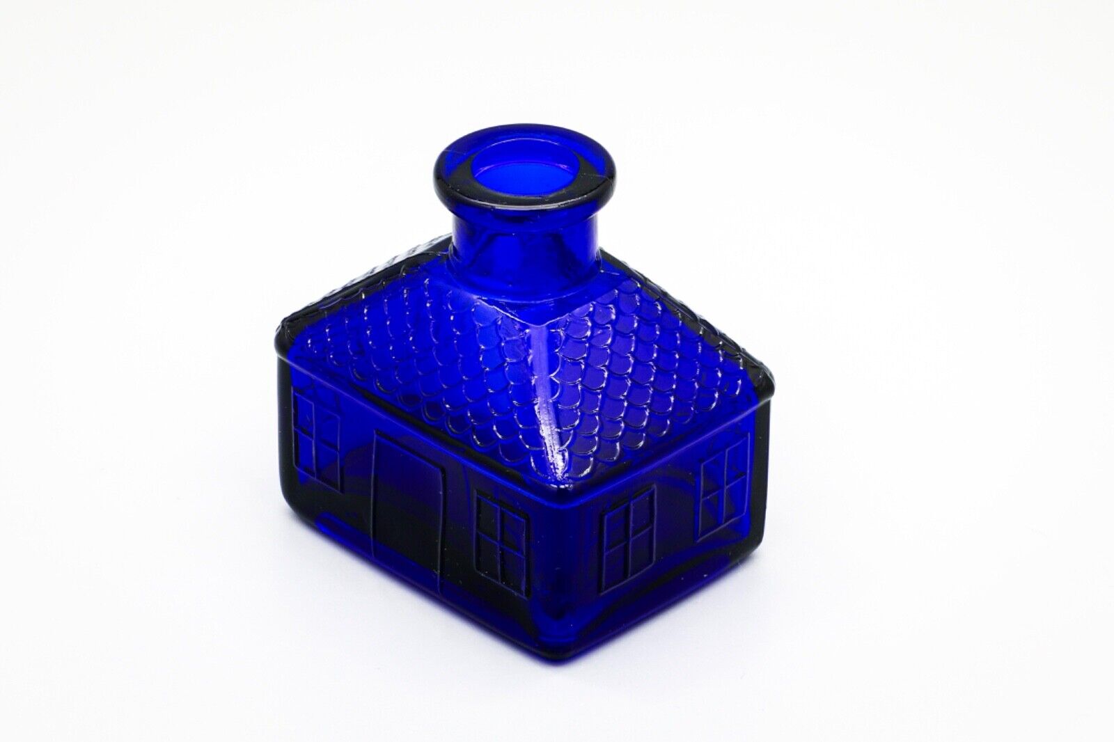 Cobalt blue glass cottage Ink bottle, Vintage. From Japan. Cobalt blue glass.