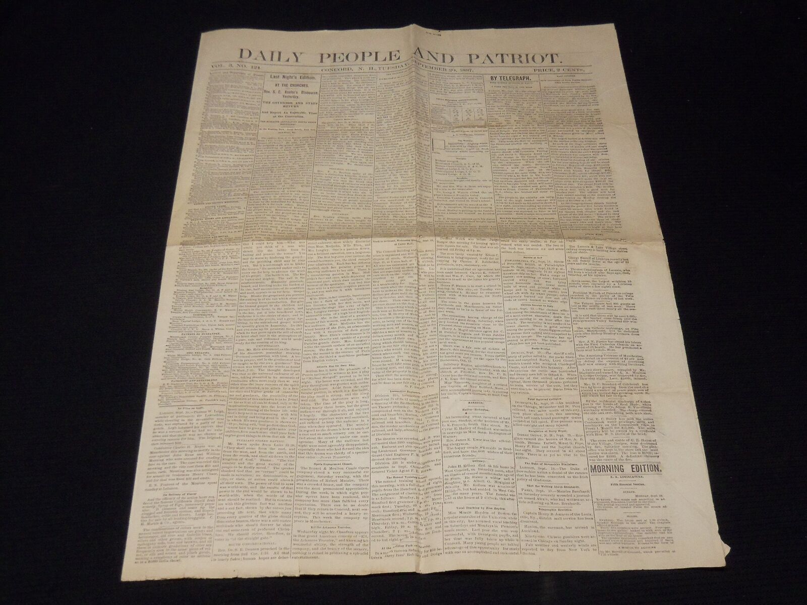 1887 SEPTEMBER 20 DAILY PEOPLE AND PATRIOT NEWSPAPER - CONCORD, NH - NP 3878R