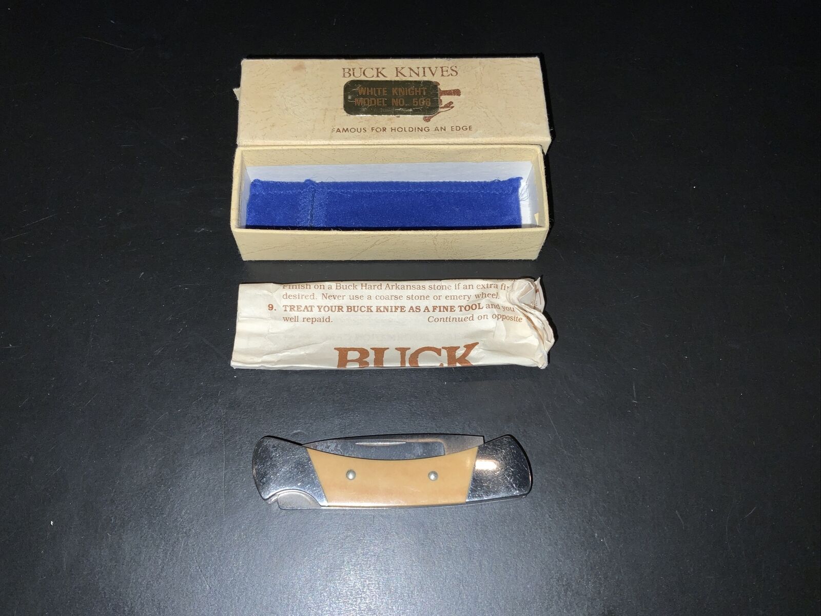 1972-1986 Buck USA 506 Luck Buck White Knight Lock Back Pocket Knife W/ Box
