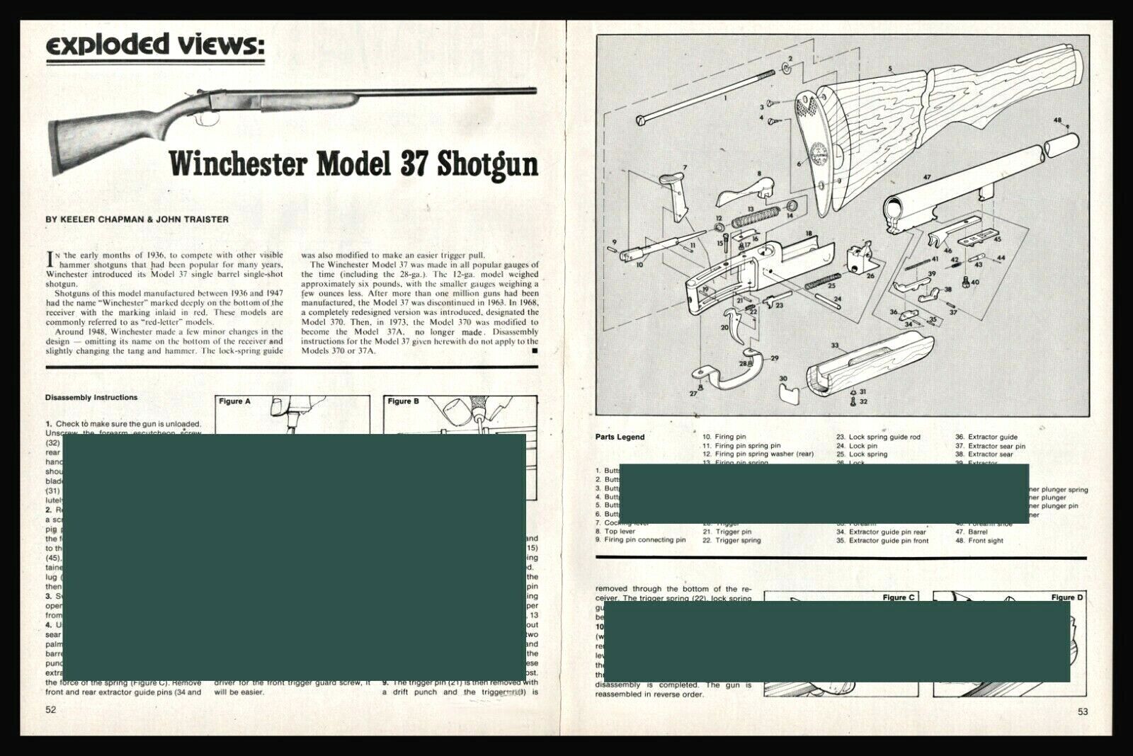 1981 WINCHESTER 37 Shotgun Schematic Exploded Disassembly Assembly Article