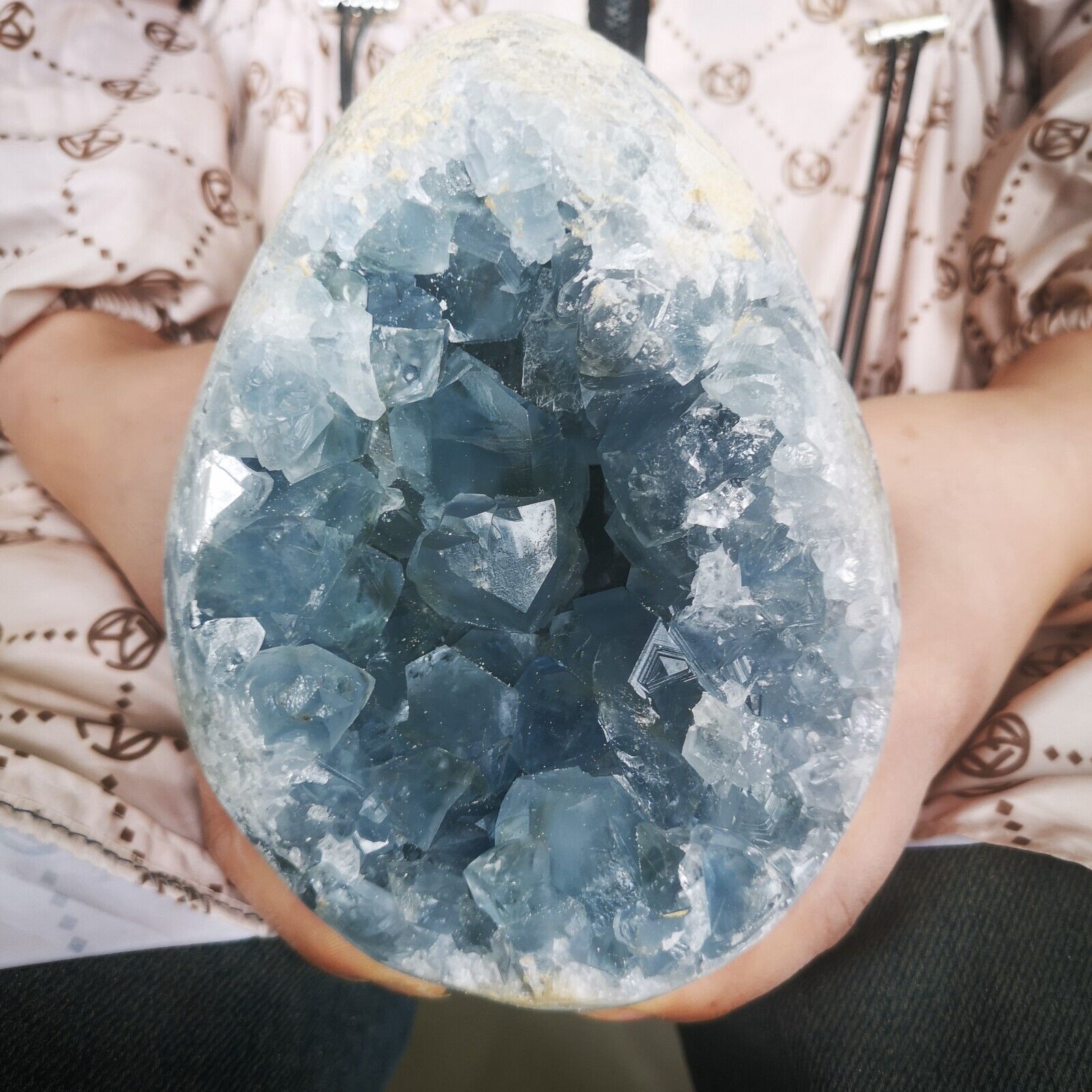 7.92LB Natural Beautiful Blue Celestite Crystal Geode Cave Mineral Specim3600g