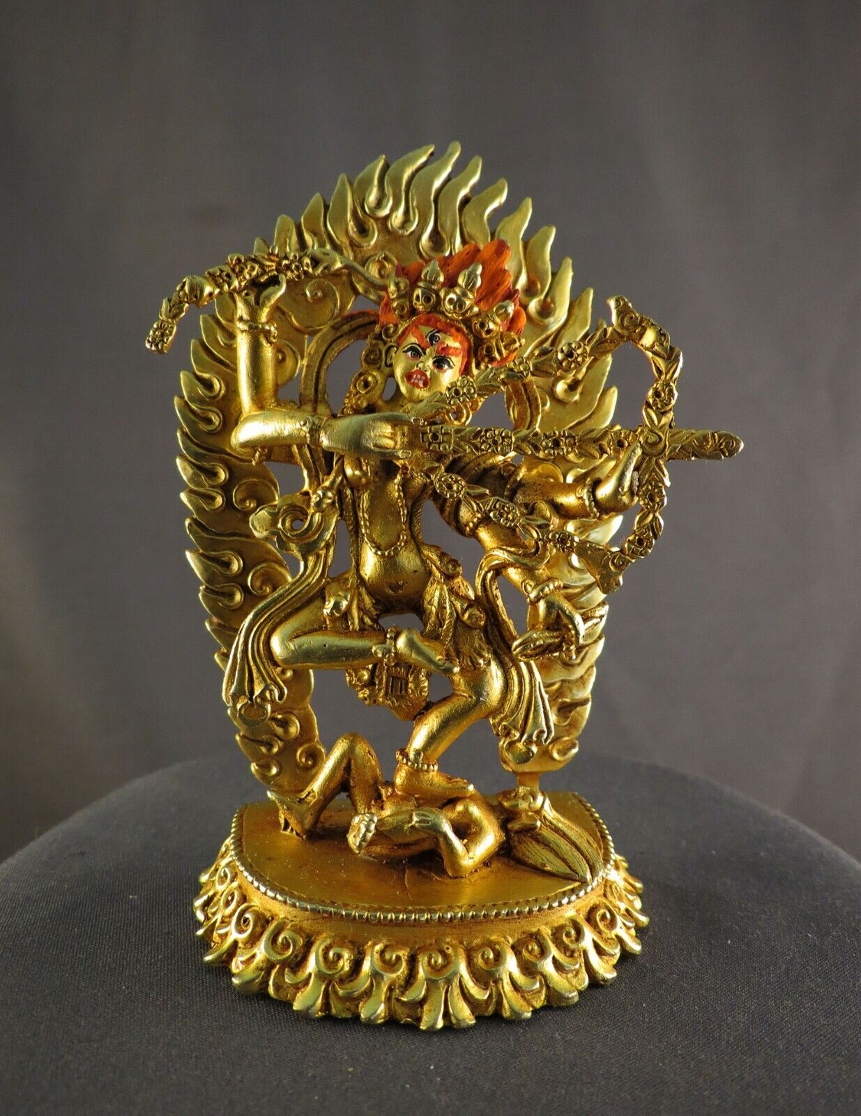 Tibetan Gold Face Goddess Kurukulla Dakini Jogini Gold Plated Copper Statue free