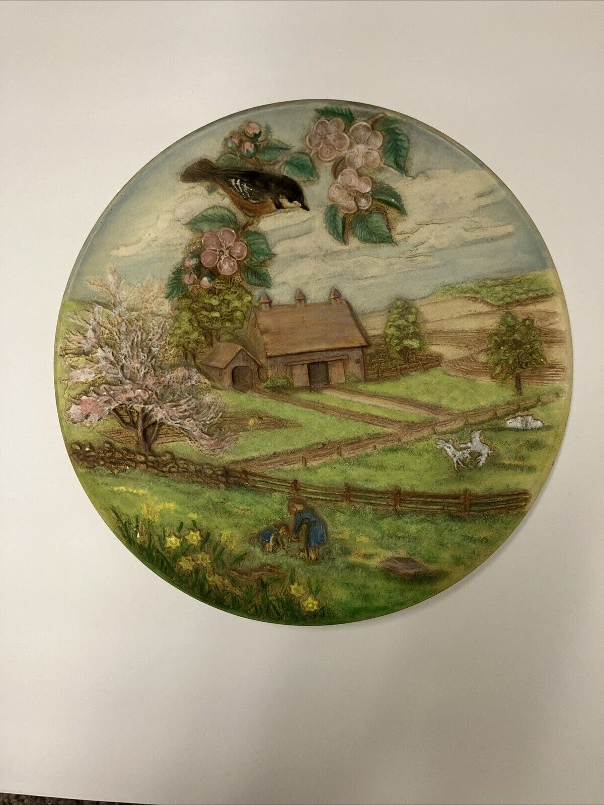 Vtg Byron Mold  Hand painted Plate with Robin. Wall Decor -1980
