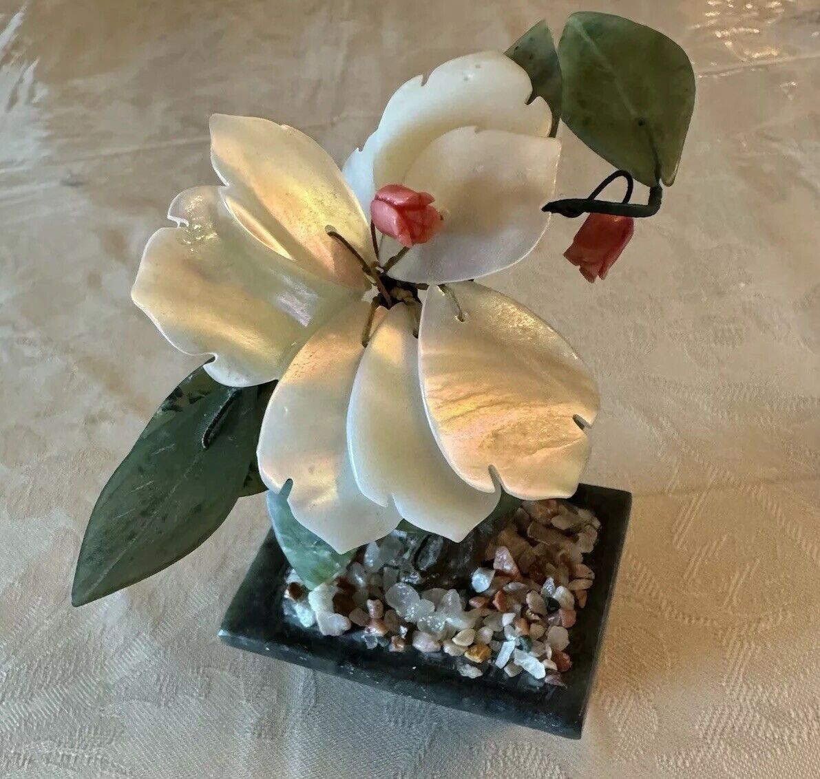 Beautiful  Jade Mother Of Pearl Bonsai Flowering Tree 4 Inch Tall- Vintage