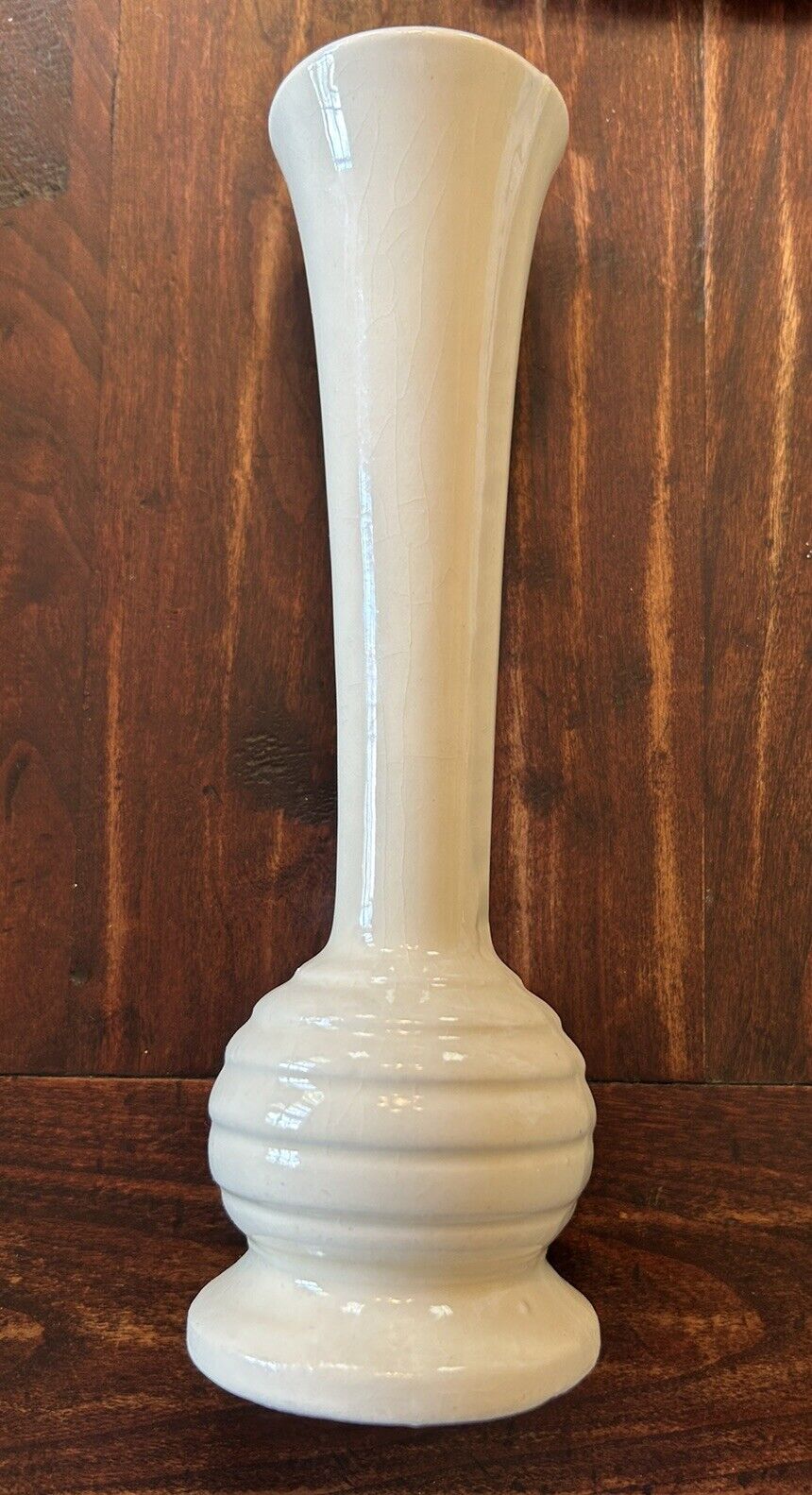 Vintage McCoy Cream Color Art Deco Style Ceramic Vase 8.25”; Made In USA; 700/8