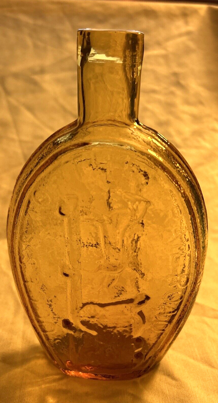 19th C Vtg 45 Amber GLASS Success to the Railroad HISTORICAL Open FLASK NICE