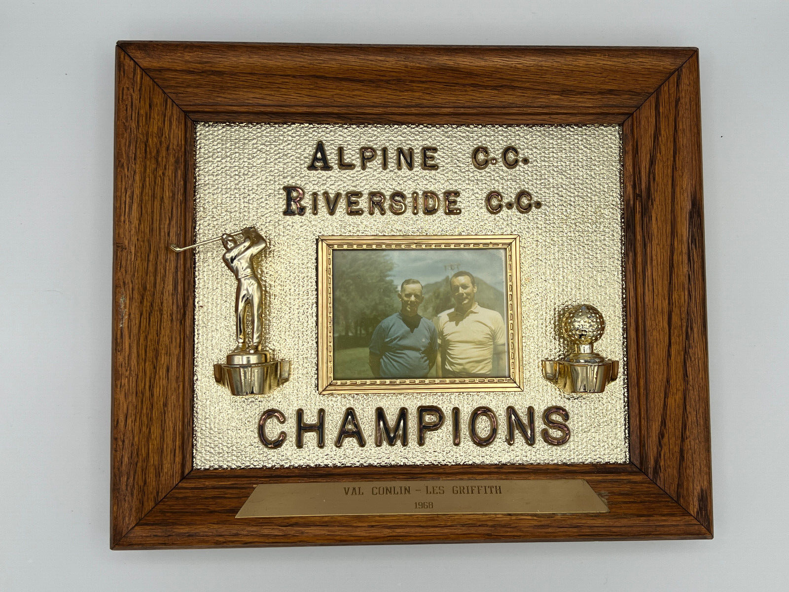 Vintage 1968 Wood Framed Golf Plaque Alpine Riverside Champions