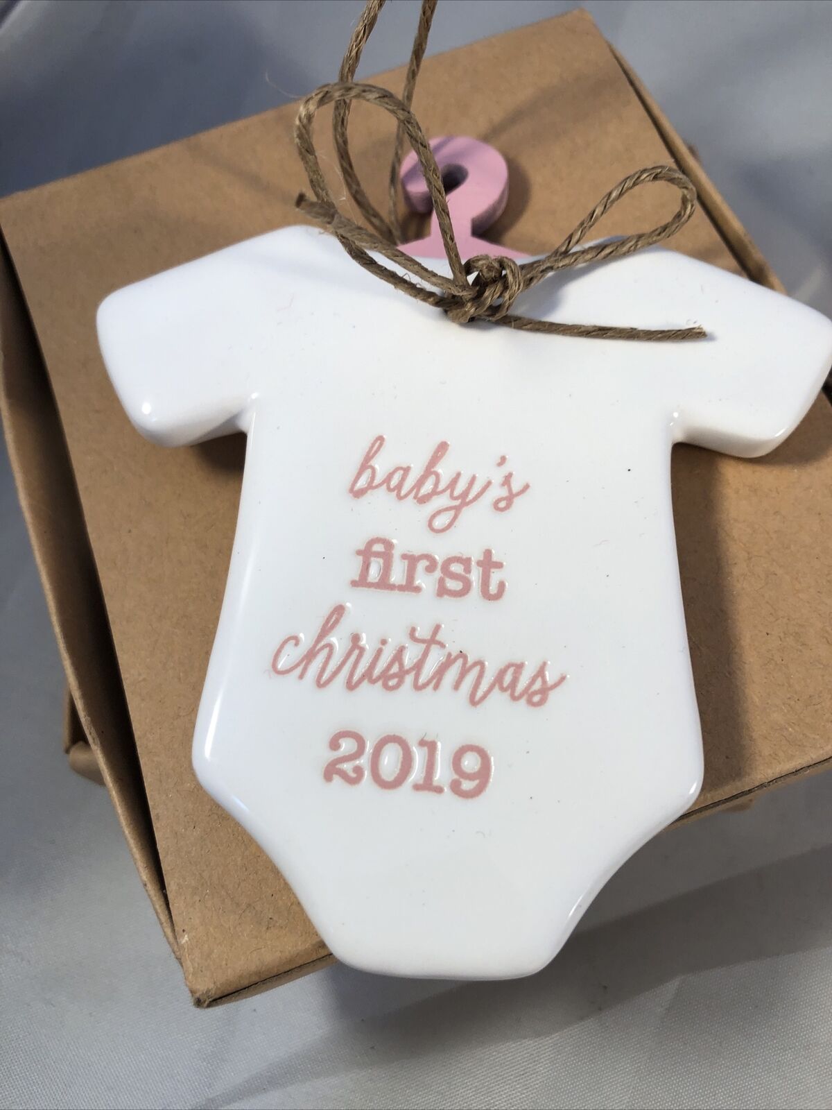 2019 Baby’s 1st Christmas Mud Pie Ornament Pink Writing Hanger