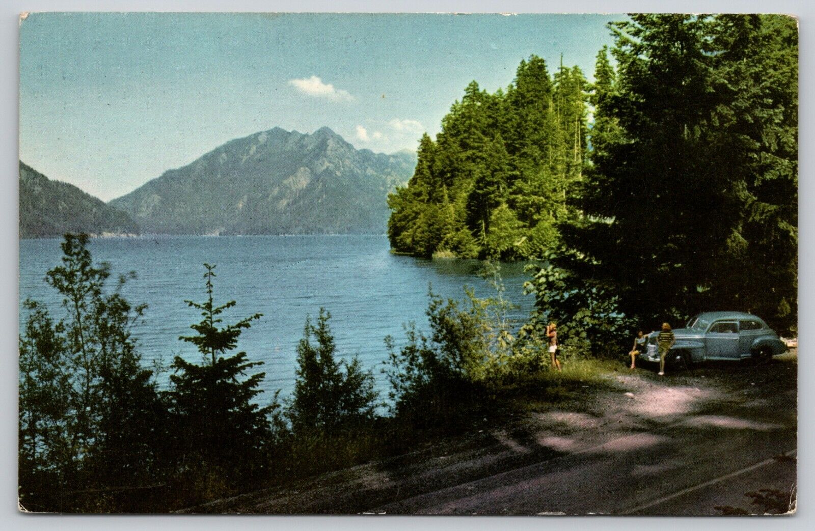 Postcard WA Lake Crescent Classic Car