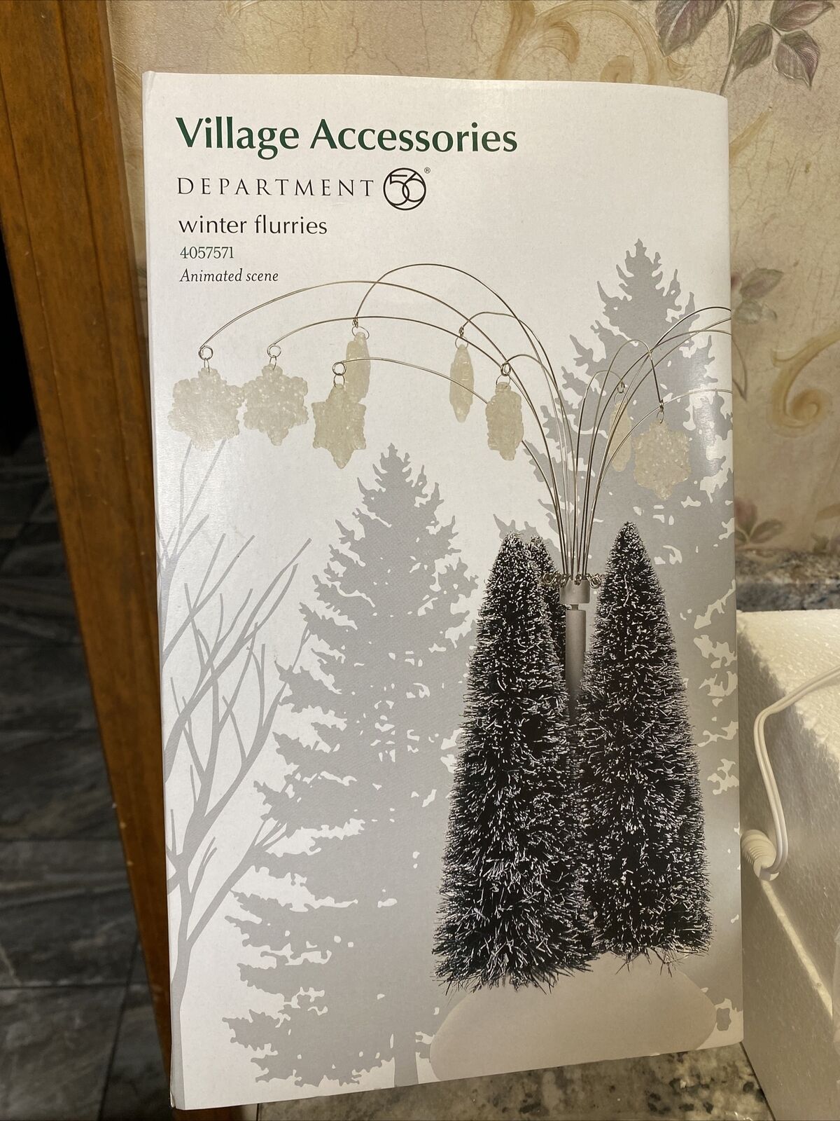 Dept 56 Winter Flurries Animated Swirling Snow Covered Pine Trees 12”