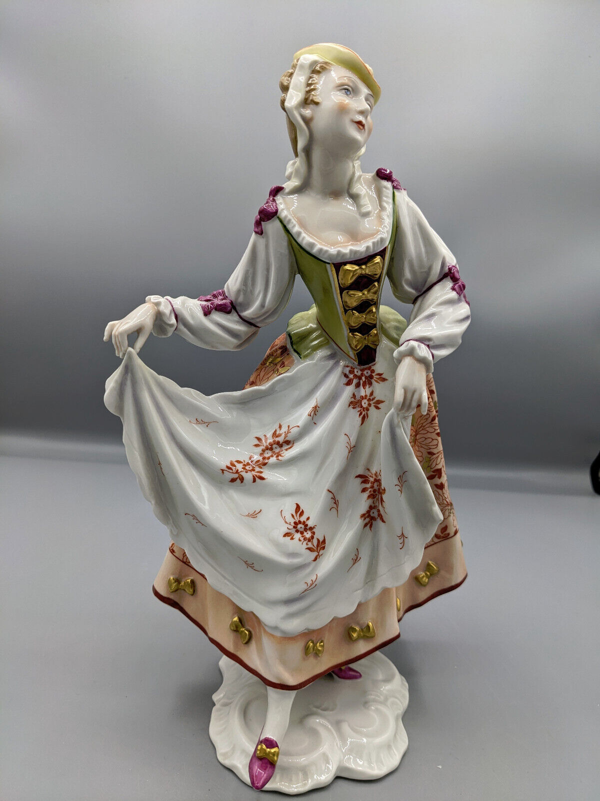 Large 1947s German Rosenthal Porcelain Figurine Rococo Dancer by Gustav Opel 10\