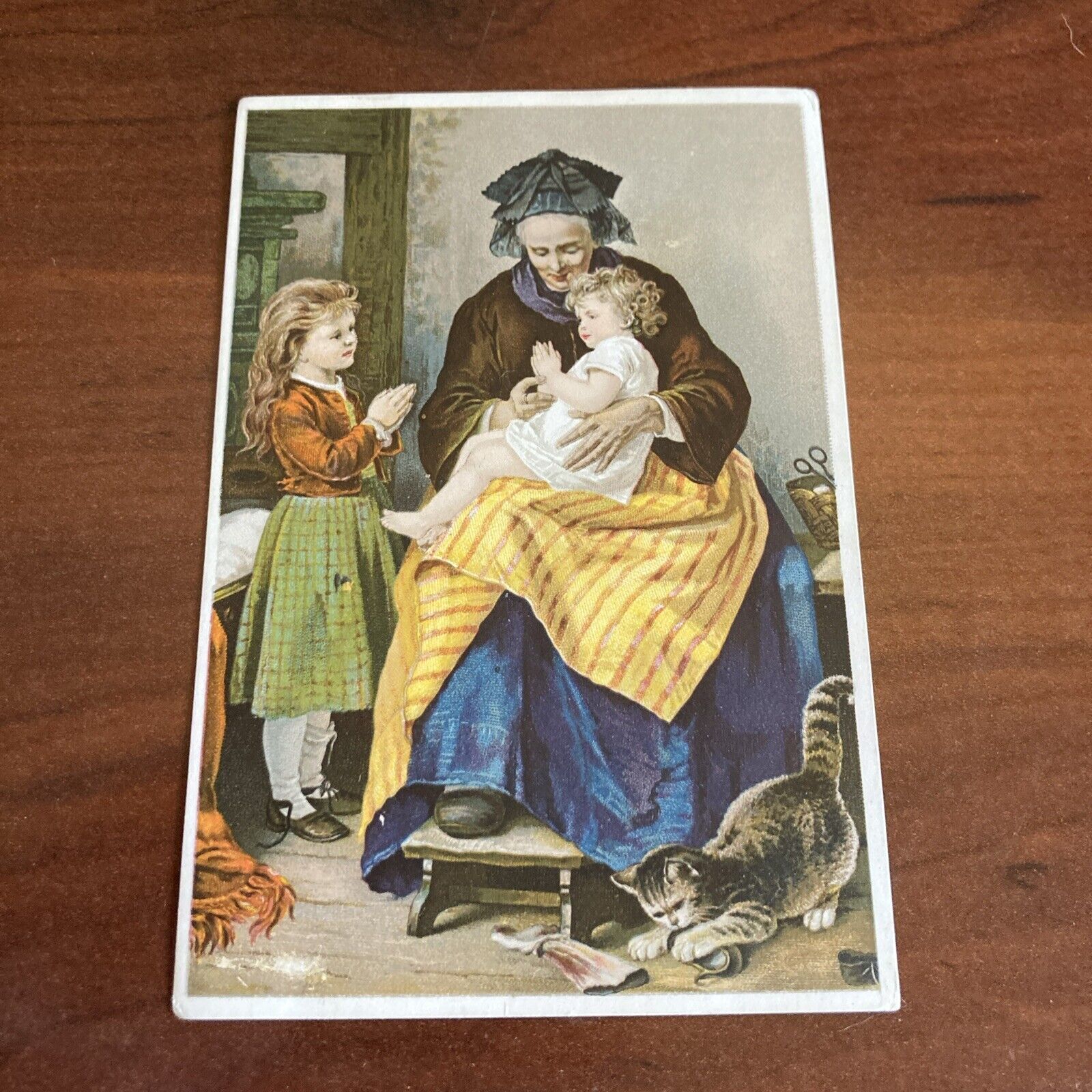 The Morning Prayer - Victorian Trade Card - Kansas - Children and Cat