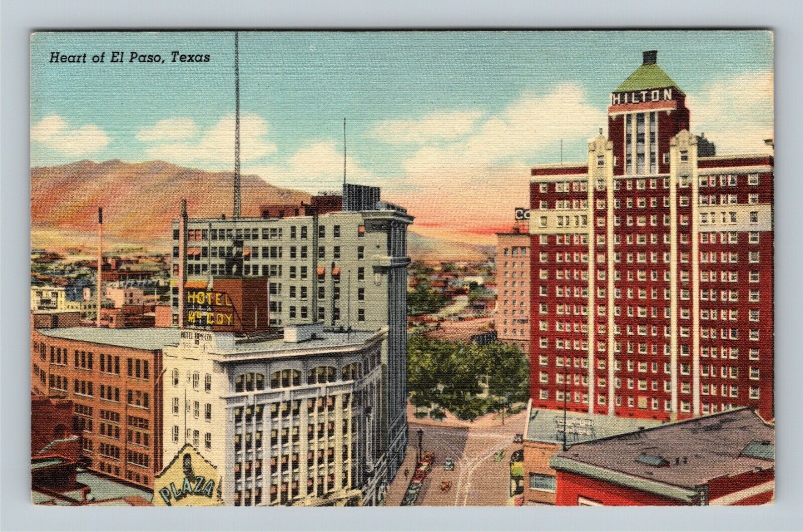 View City, Hotel McCoy, Plaza, Hilton, El Paso Texas Vintage Postcard