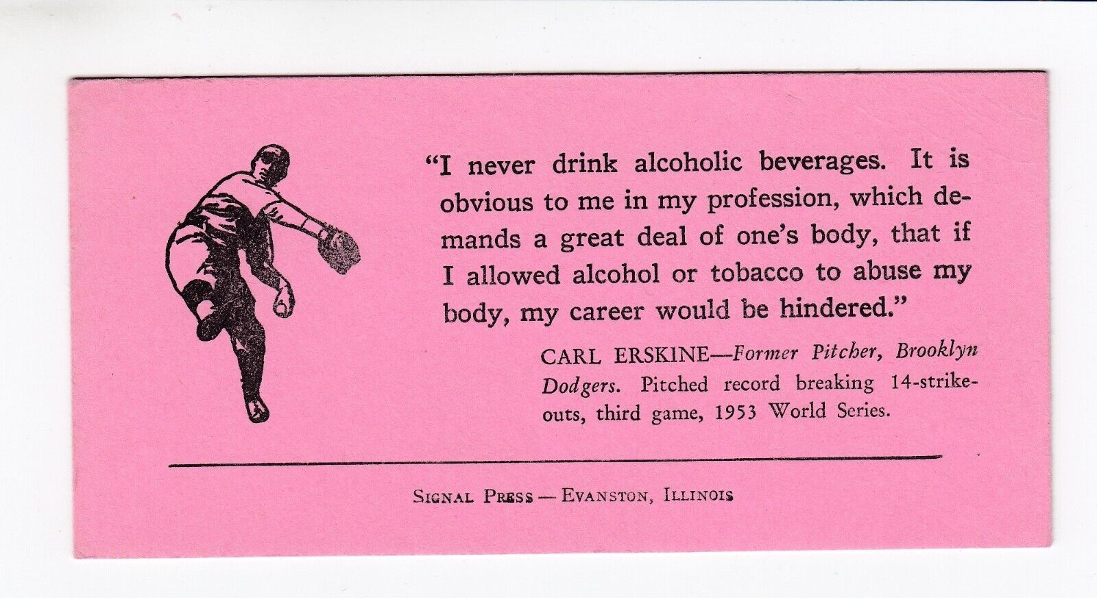 Ink Blotter Carl Erskine Baseball Brooklyn Alcoholic Beverages