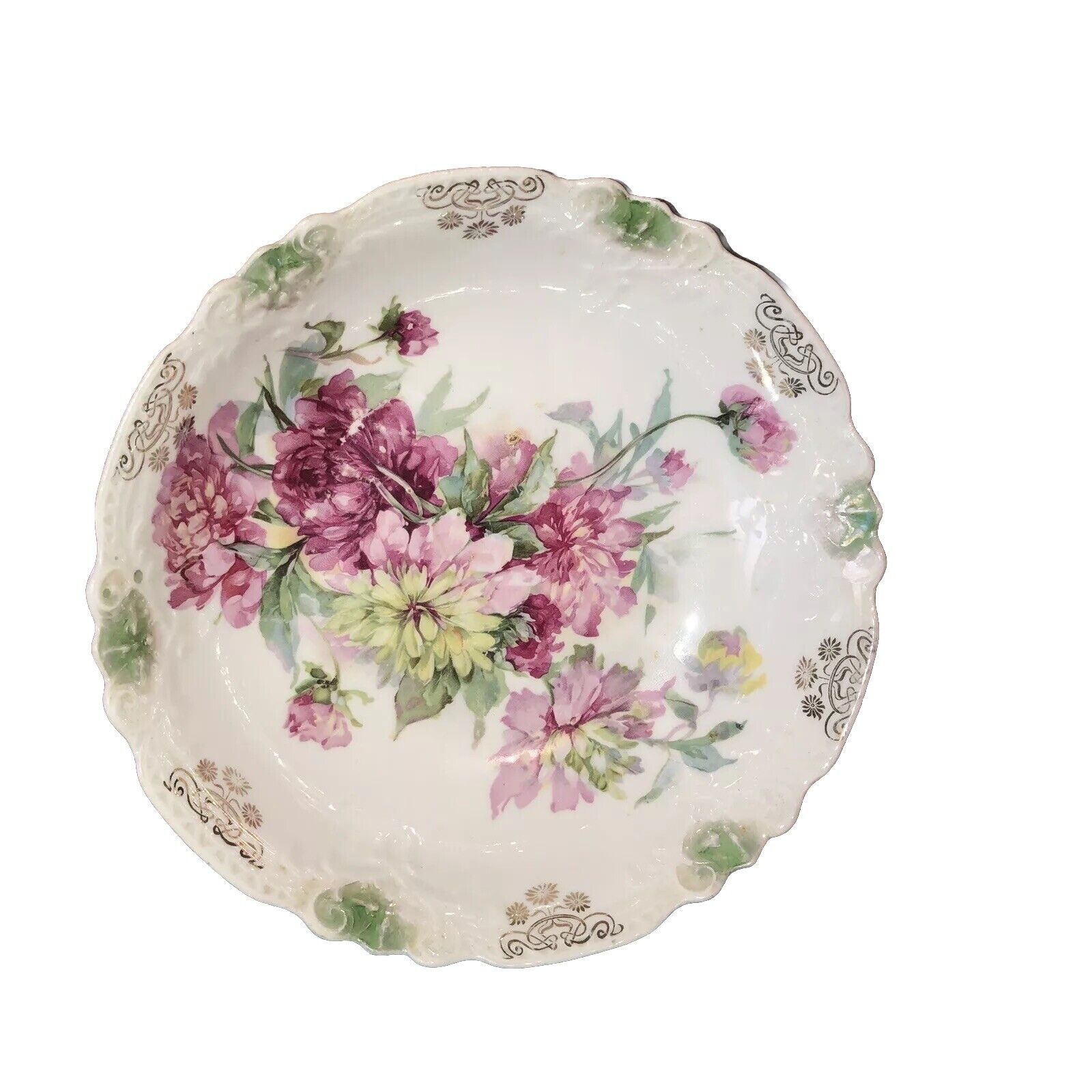 Large Antique Ceramic Serving Bowl Roses Cottage Chic ￼nice