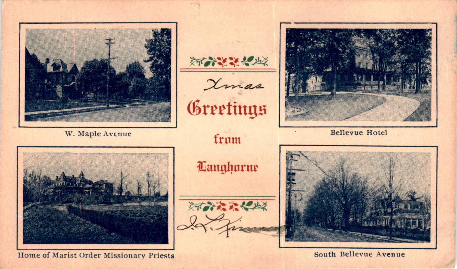 W. Maple Avenue, Langhorne, Bellevue Hotel, South Bellevue Avenue, Postcard