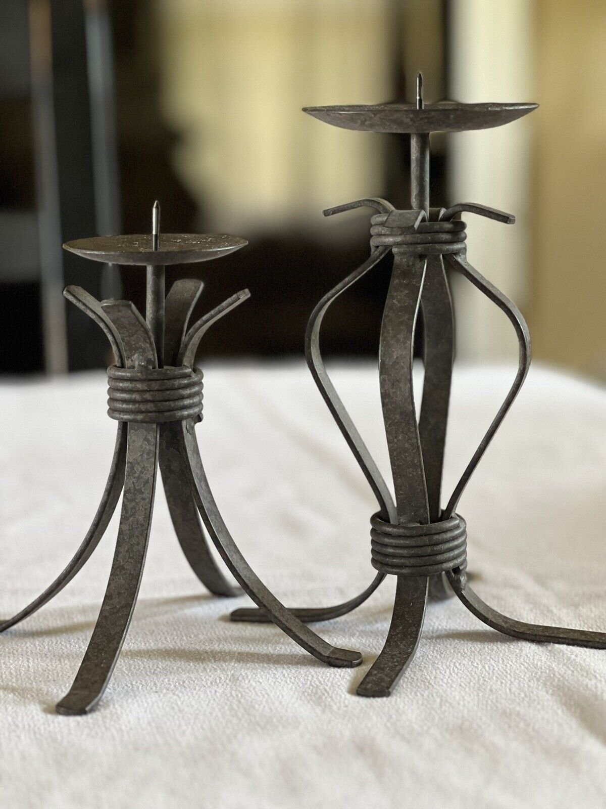 Pair of Wrought Iron Rustic Hand Made Candle Holders