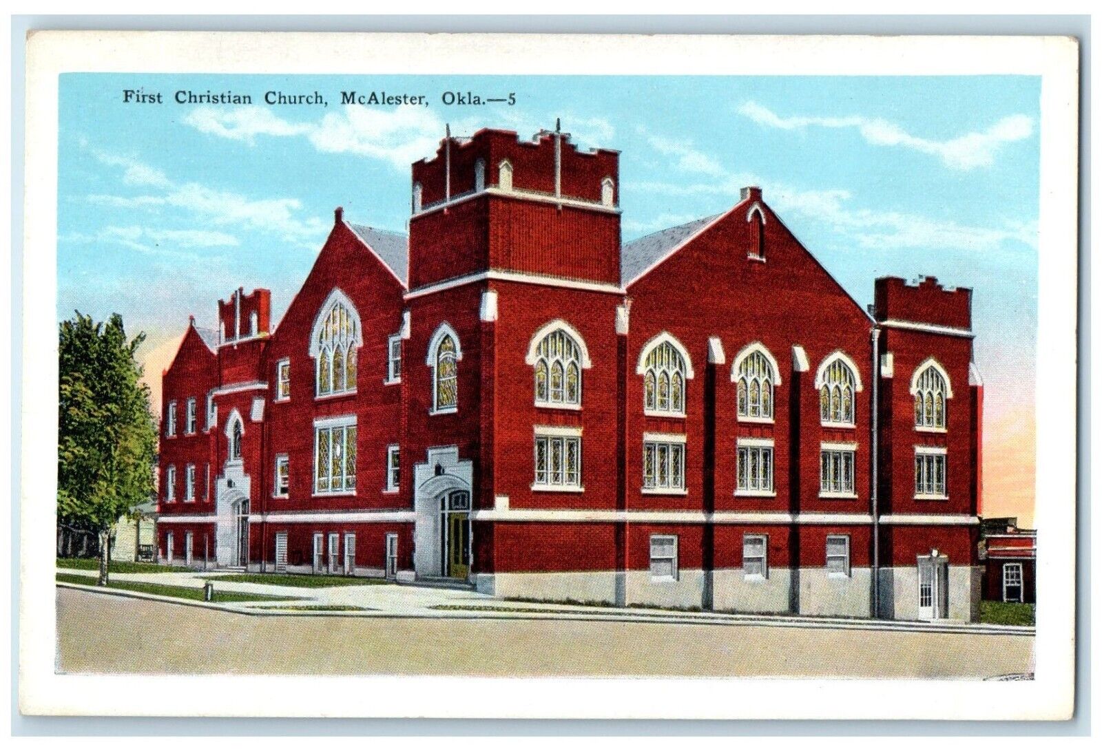 c1950's First Presbyterian Church Scene Street McAlester Oklahoma OK Postcard