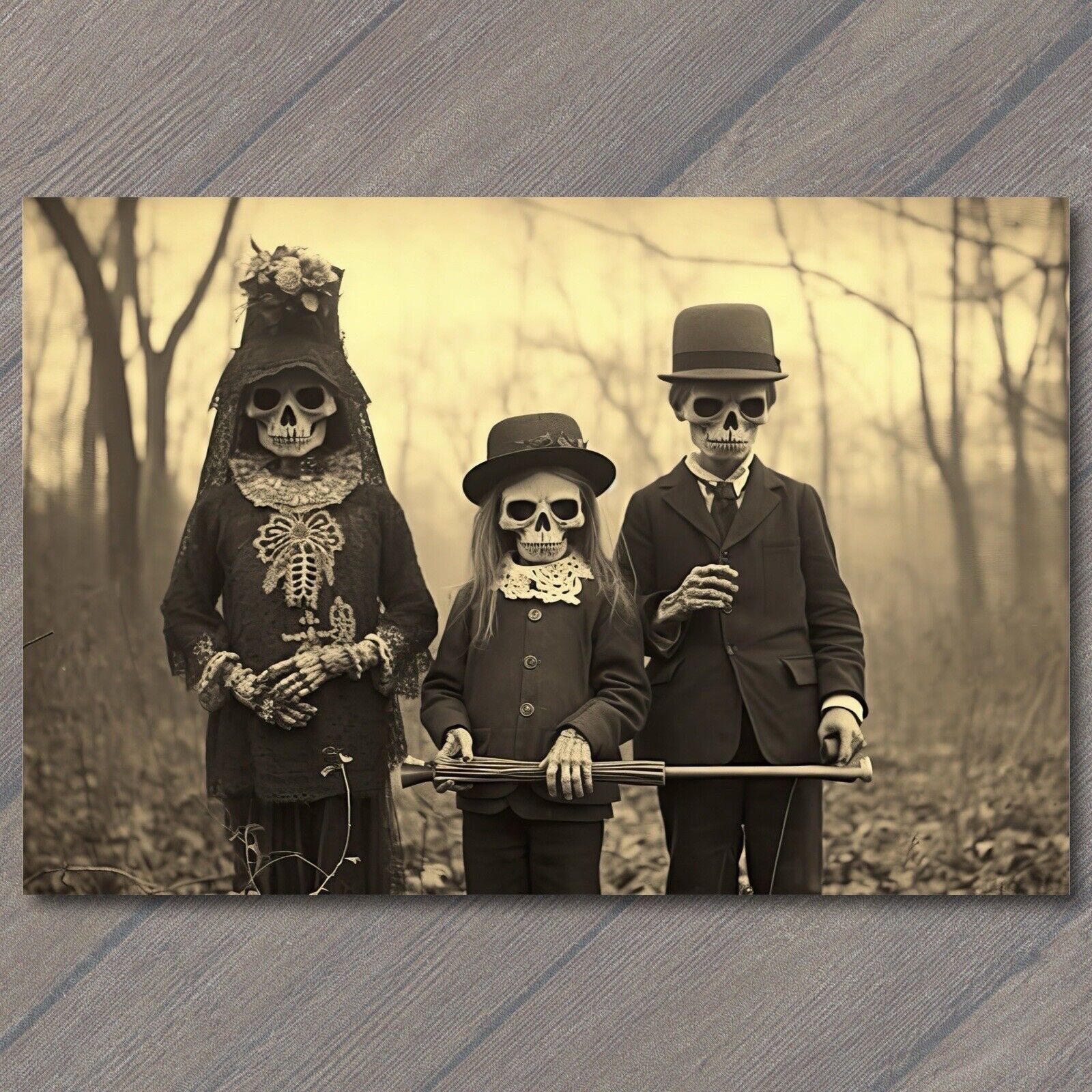 🎃👻POSTCARD: Weird Children in Scary Vintage Halloween Masks Unusual Crazy