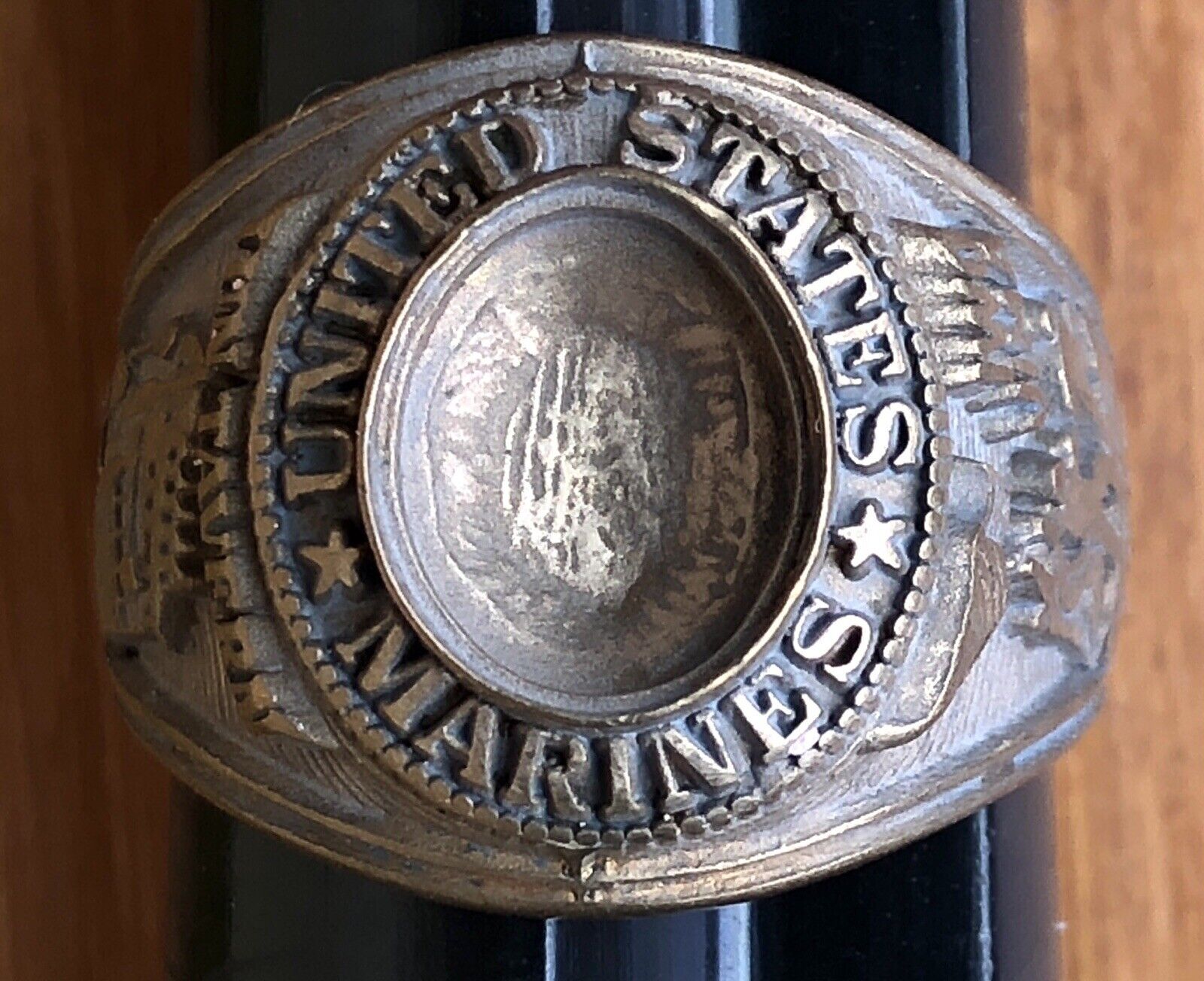 Vintage Brass Ring for US Marine, USMC Veteran, USMC Ring, Iwo Jima, Size 11 1/2