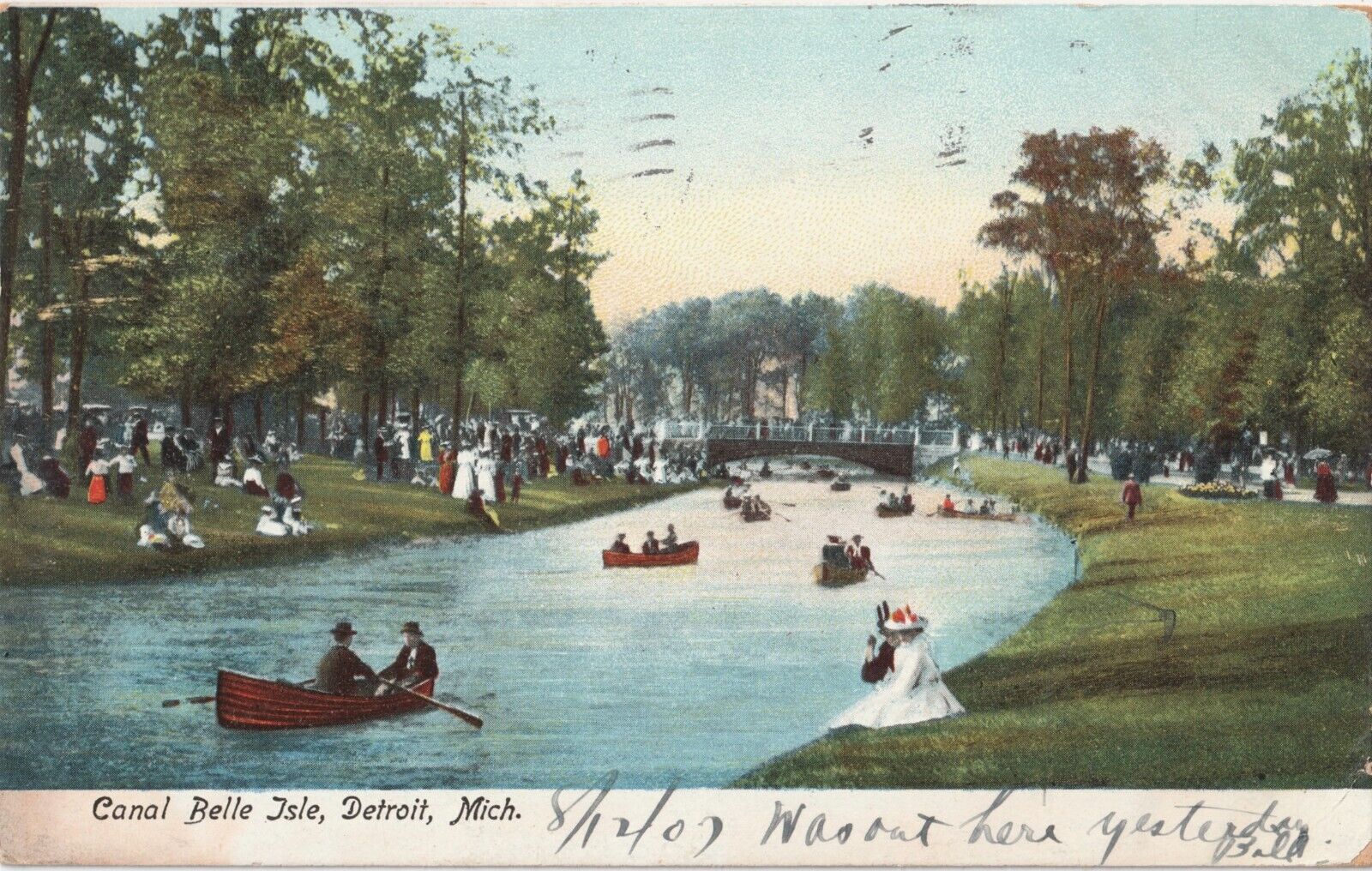 Canal Belle Isle-Detroit, Michigan MI antique 1907 posted undividedback postcard