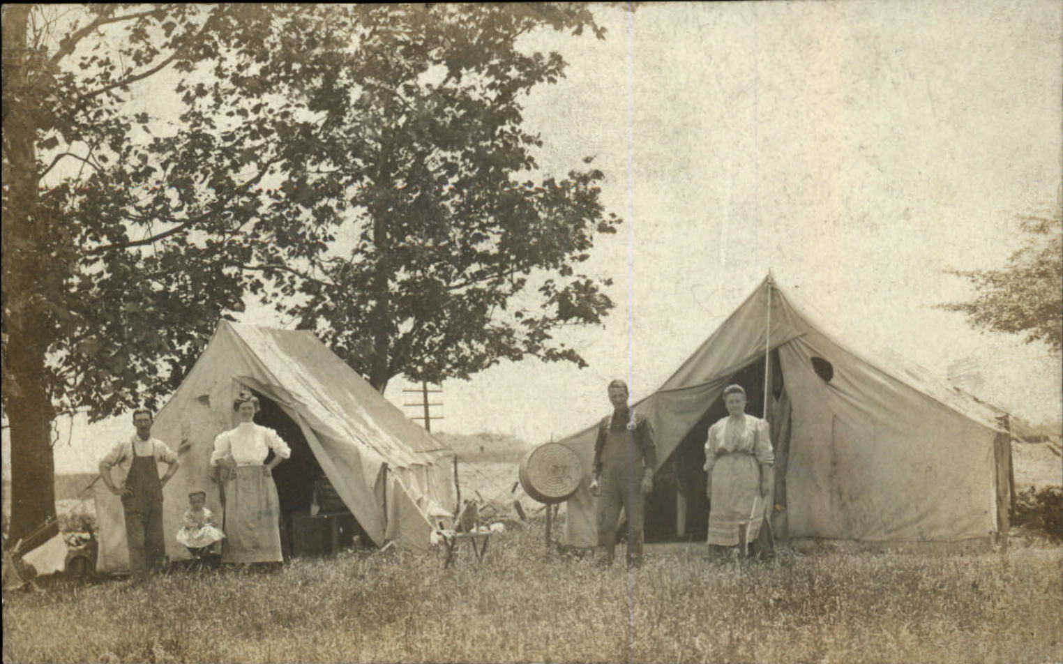 RPPC Mentone Indiana tents toddler homeless families? Neighbors 1908? photo PC