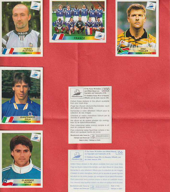 Panini Football France 98 World Cup 10 Stickers Choose from 456 Different Stickers