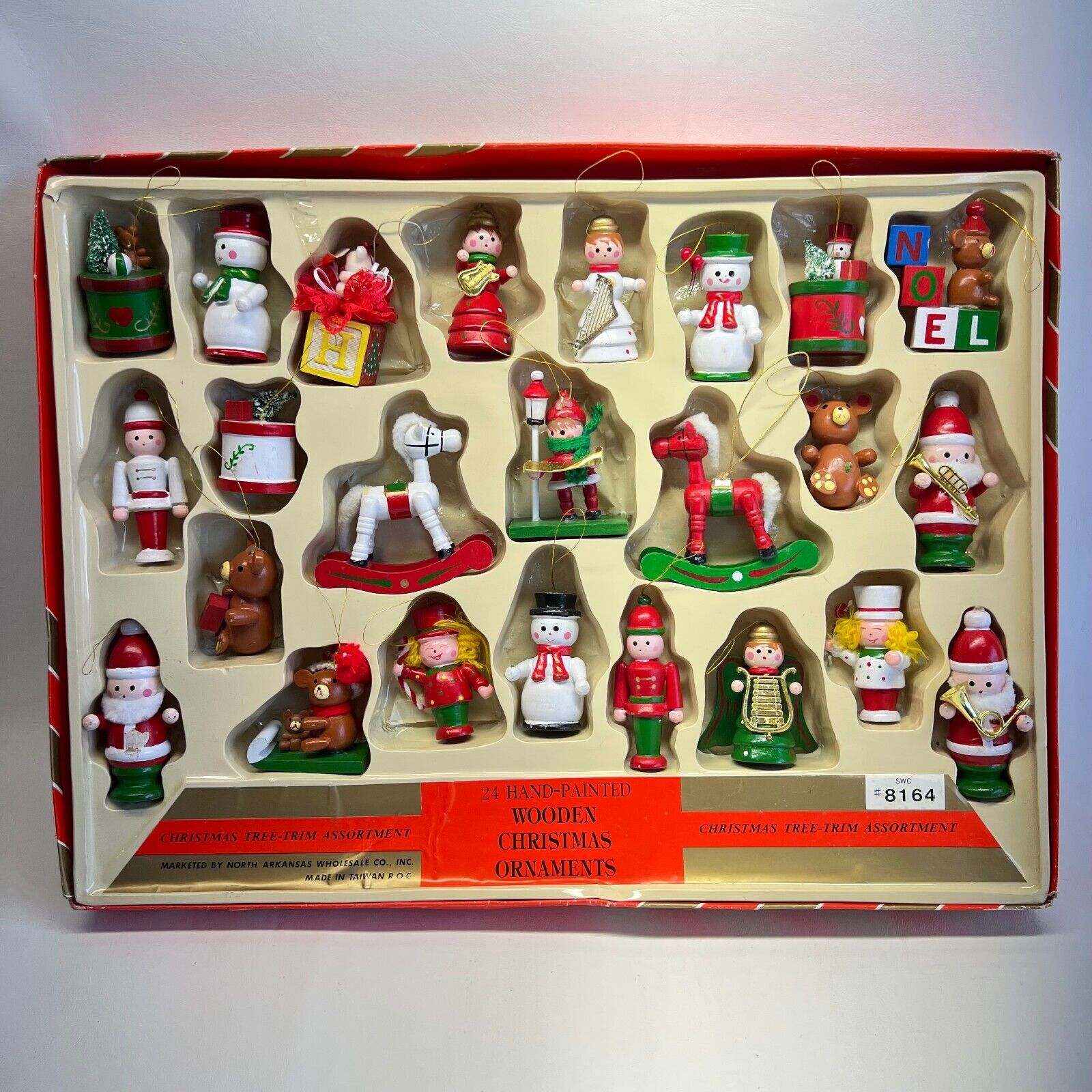 Vintage Wooden Christmas Ornaments Hand Painted Set of 24