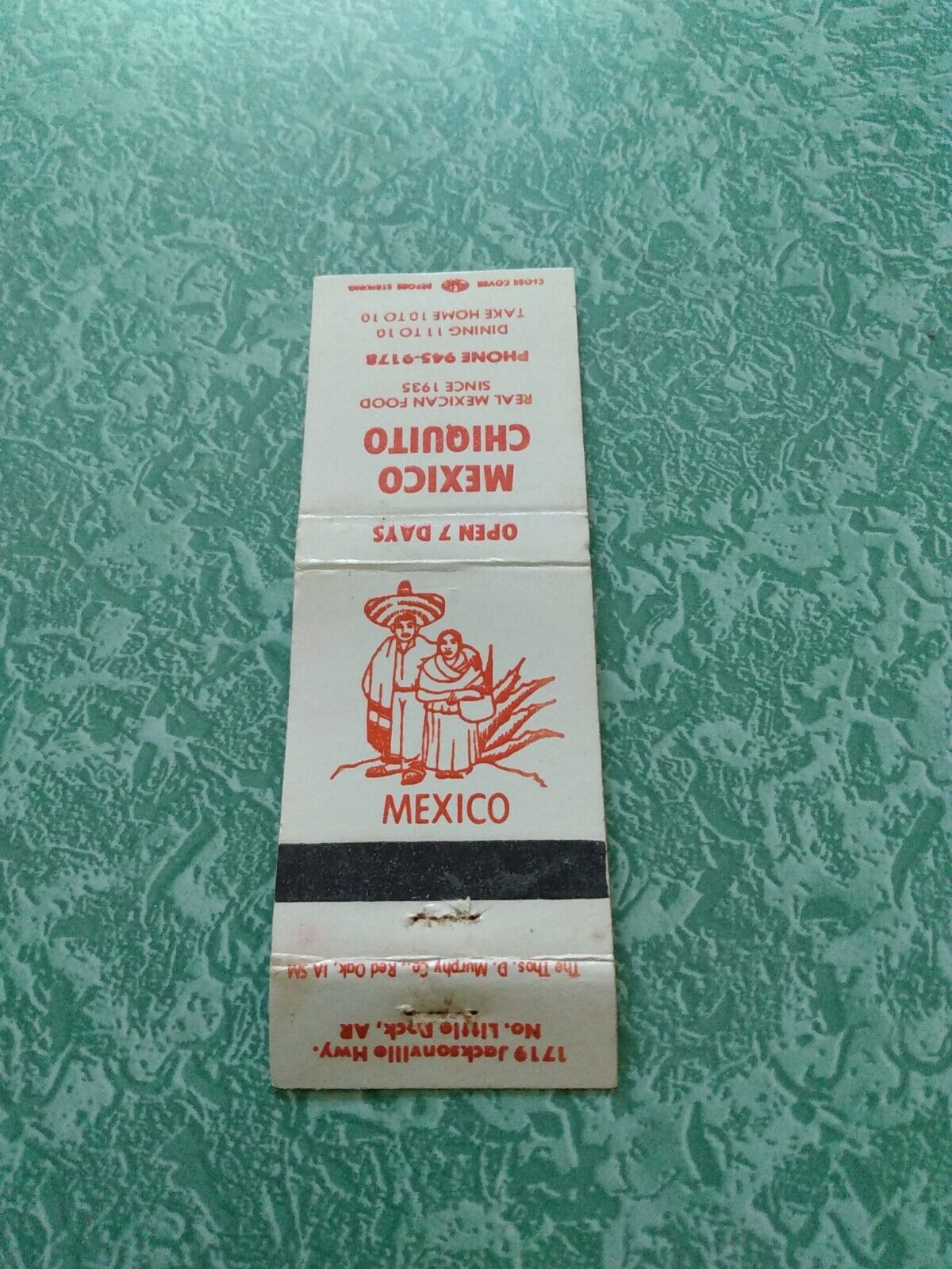Vintage Matchbook Ephemera Collectible A24 Little Rock Arkansas Mexico chiquito