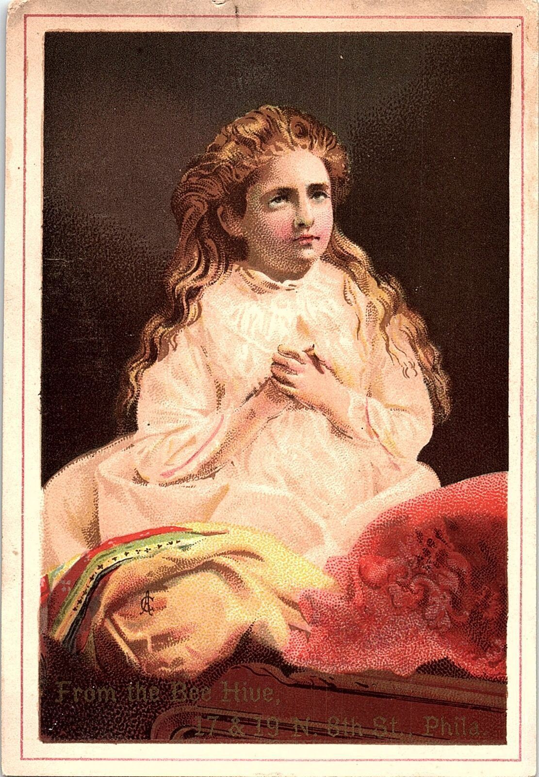 c1880 PHILADELPHIA PA THE BEE HIVE VICTORIAN GIRL ADVERTISING TRADE CARD 41-139