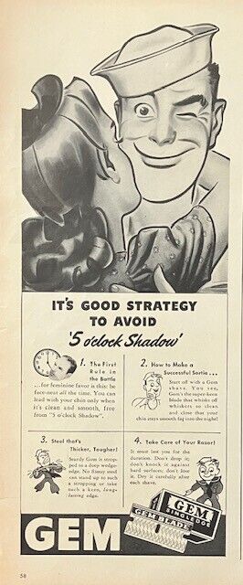 Rare 1940's Vintage Original GEM Shaving Advertisement WW2 Sailor Navy Military