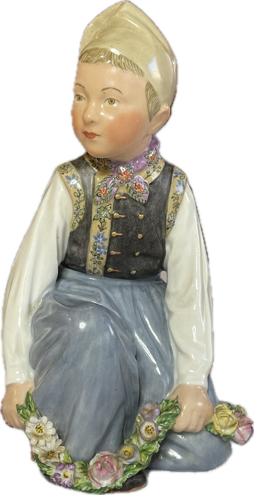 Vintage Royal Copenhagen Overglaze Amager Boy Figurine Denmark 12414