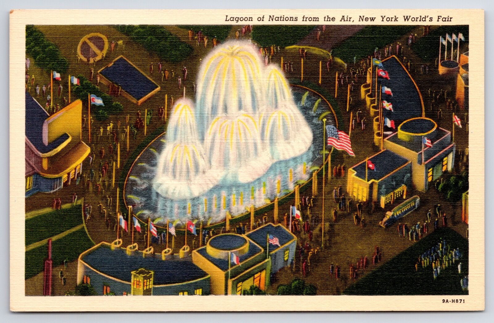 New York City~1939 World\'s Fair~Air Vw~Lagoon Of Nations~Art Deco 1939 Linen PC