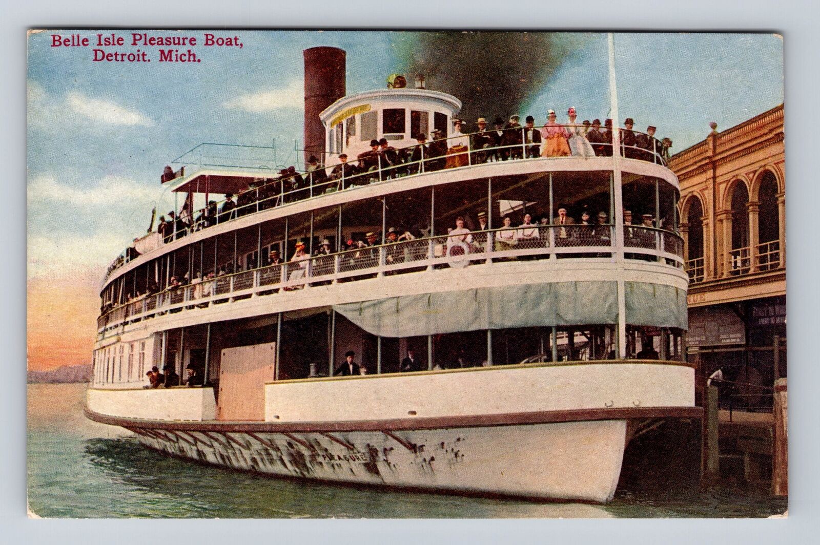 Detroit MI-Michigan, Belle Isle Pleasure Boat, Antique, Vintage Postcard