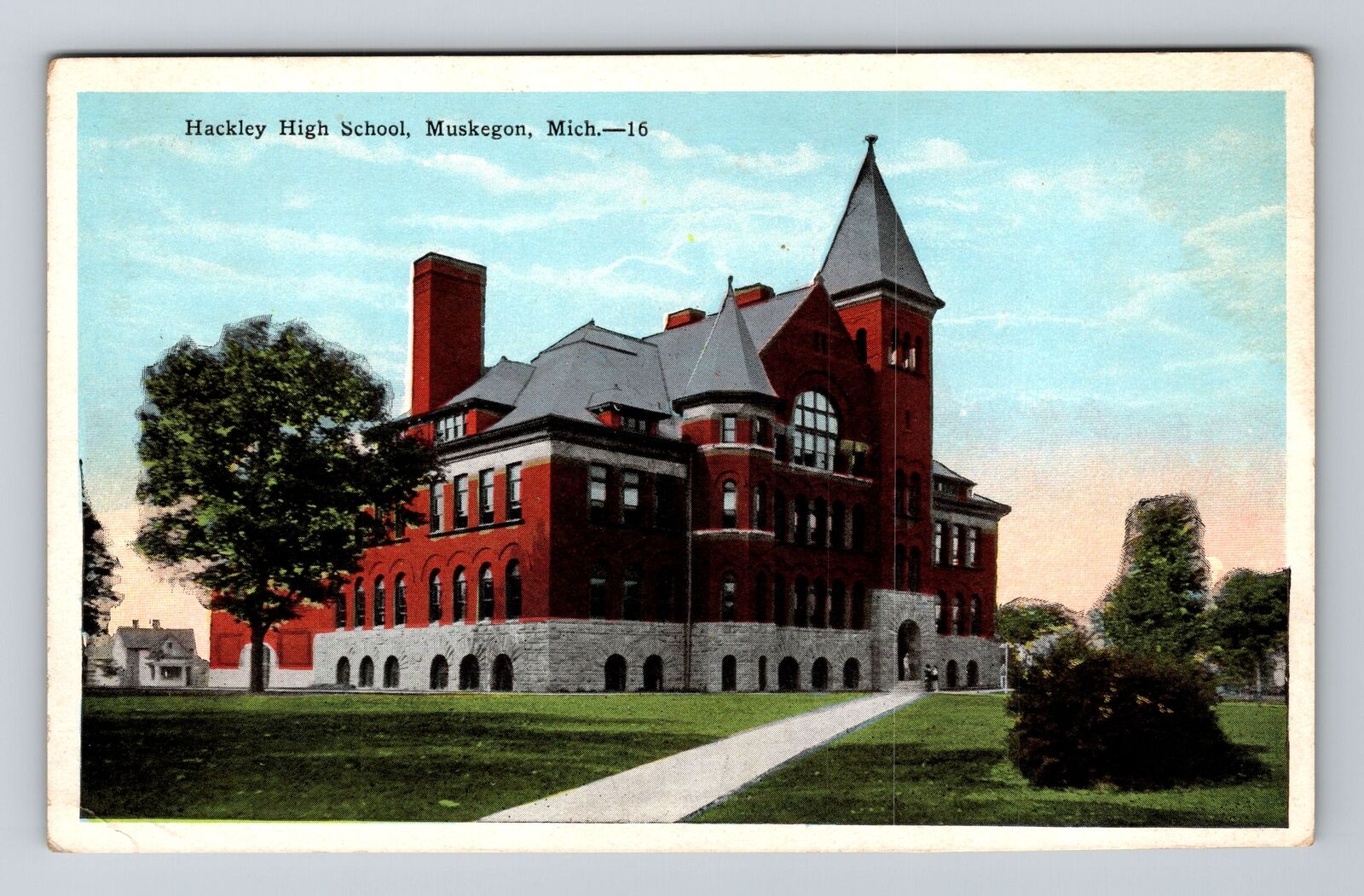 Muskegon MI-Michigan, Hackley High School, Antique Vintage Souvenir Postcard