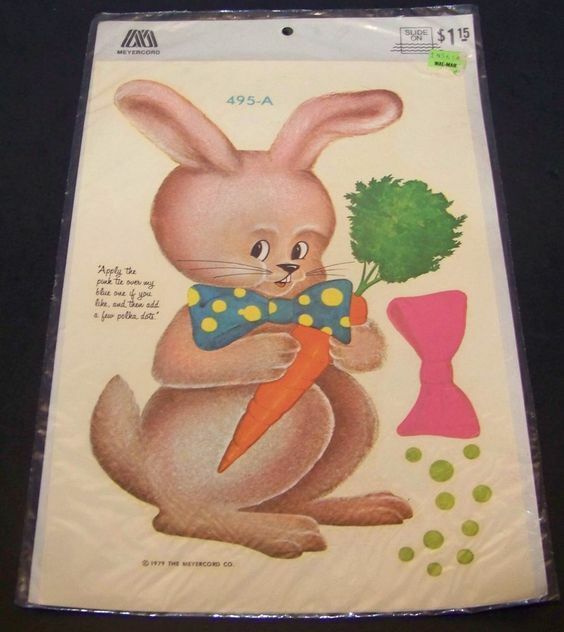 Vintage Meyercord Easter Wall Decals, 1979, Bunny Rabbit, 10.5\