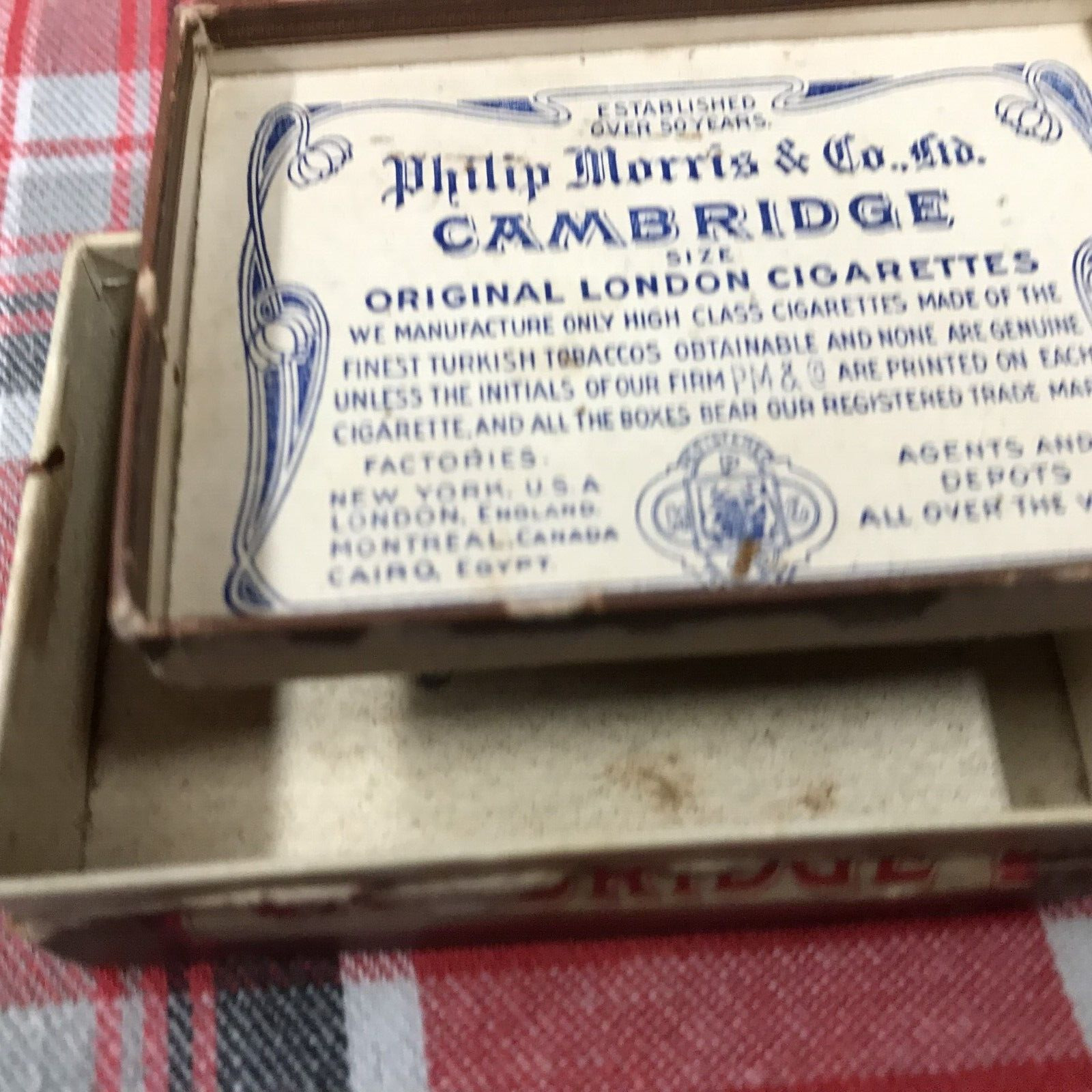 VTG Philip Morris Cork Cambridge Original London Box Sinter Stamp 1909 VERY RARE