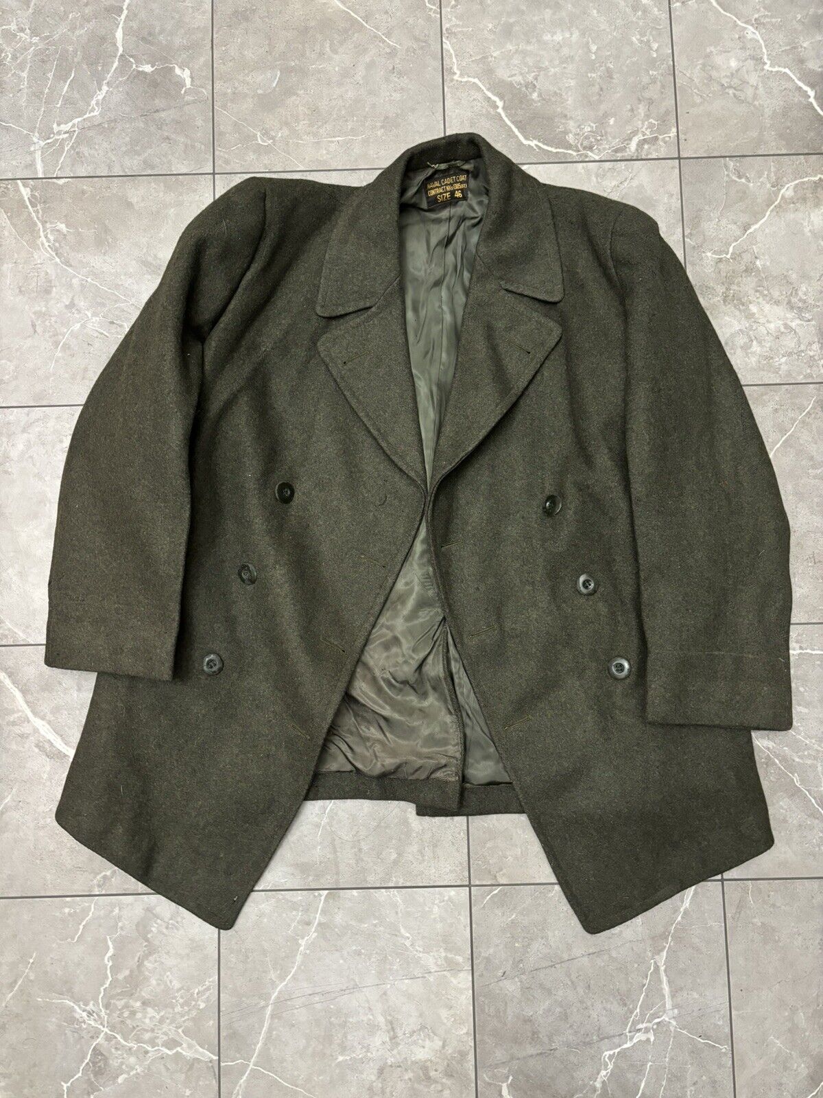 VTG WWII 1940’s Green Wool Naval Cadet Coat Size 46 US Navy’s Contract NXs-13105