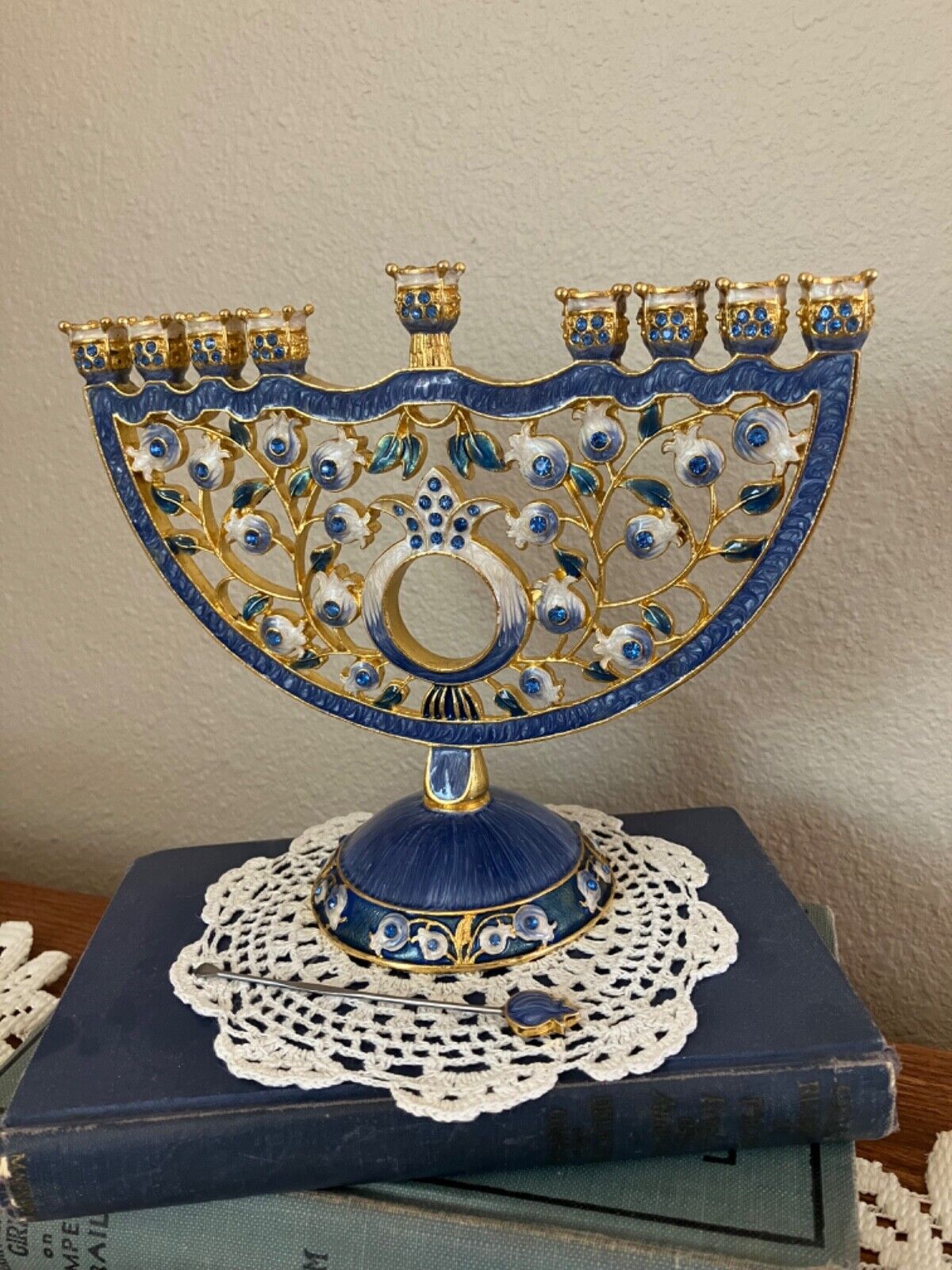 Menorah Candelabra, 9 Branch, Embellished with an Intertwining Flowers Design