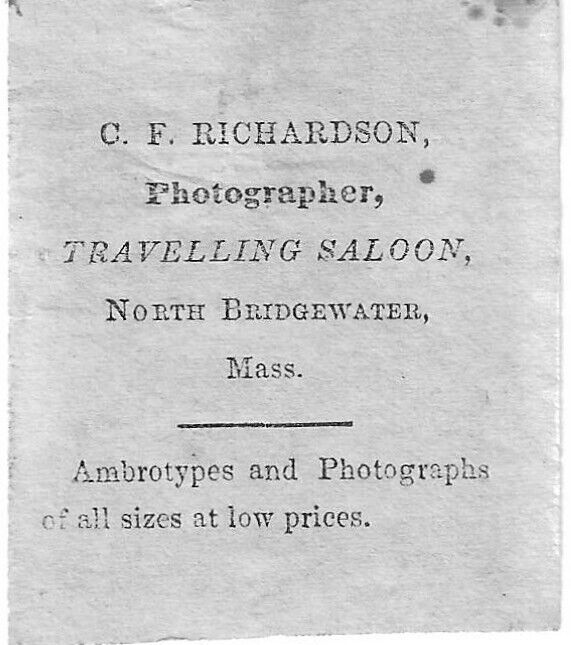 19th Century Diminutive Photographer Advertisement In North Bridgewater, MA