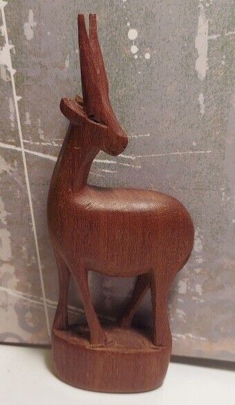 Vintage Hand Carved  Kenya Wooden Antelope  Gazelle  Deer Figurine Sculpture 6”