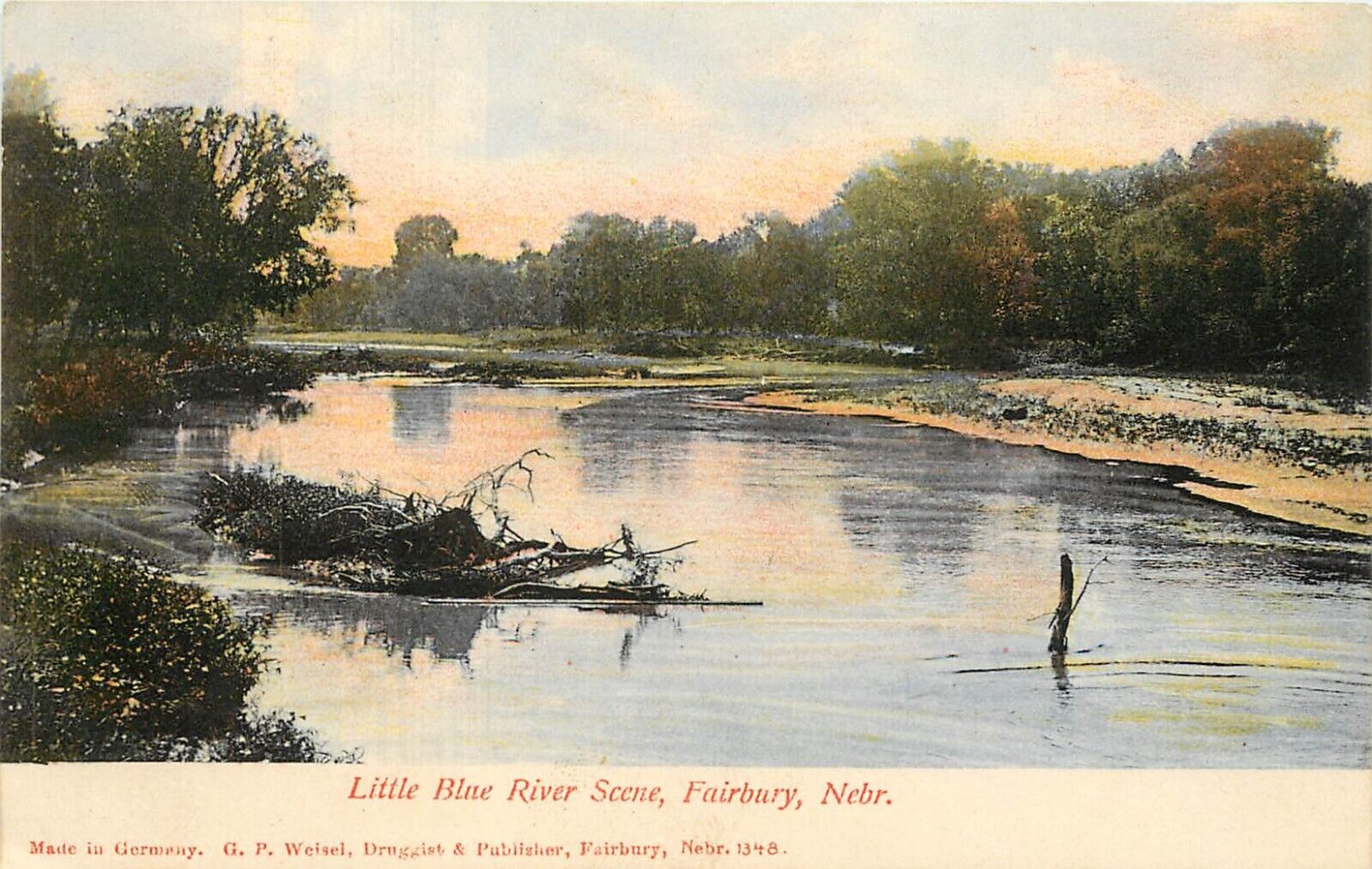 c1907 Wheelock Postcard; Fairbury NE Little Blue River Scene, Jefferson County