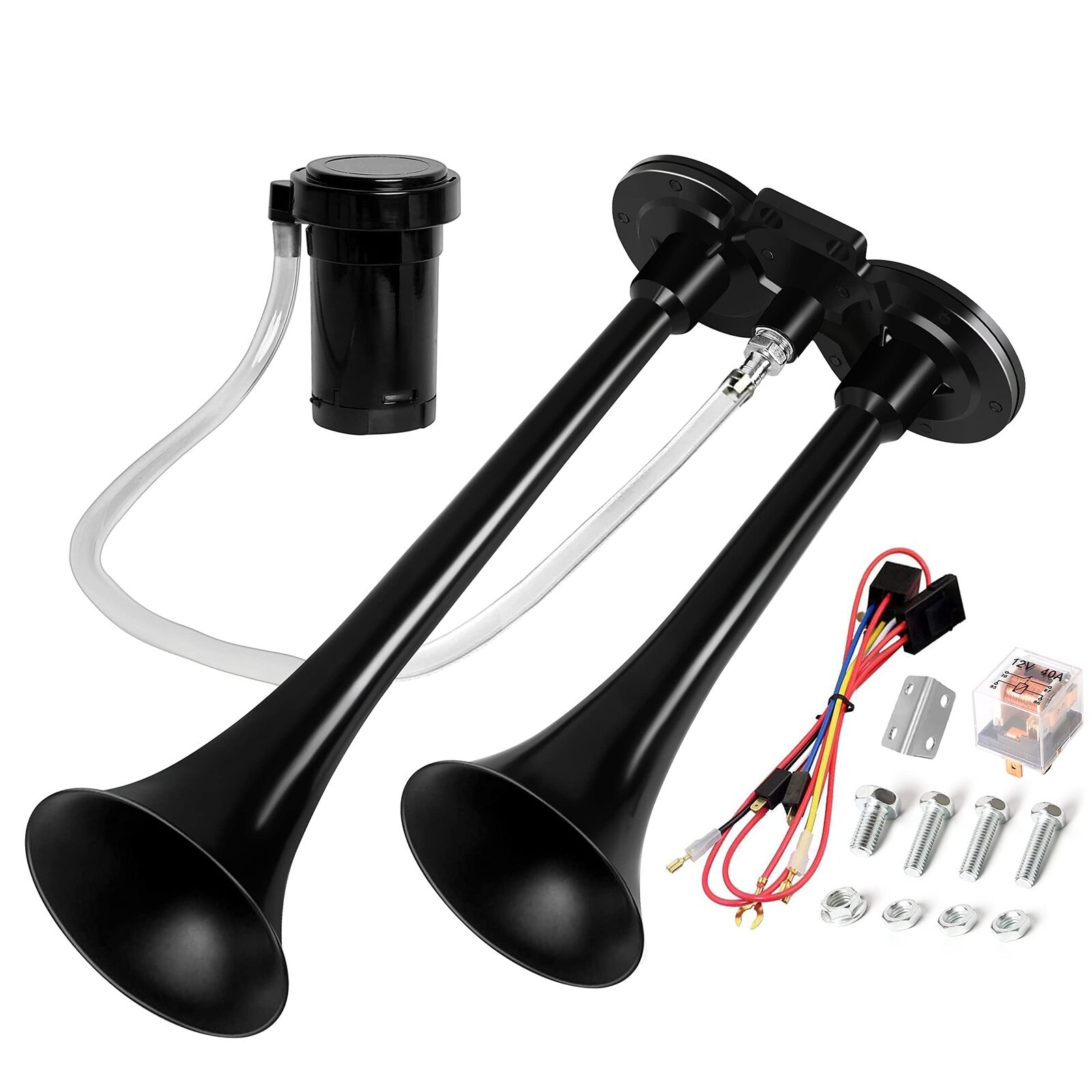 Super Loud Dual Trumpet Air Horn Kit with Compressor for Any 12V Vehicles Trucks