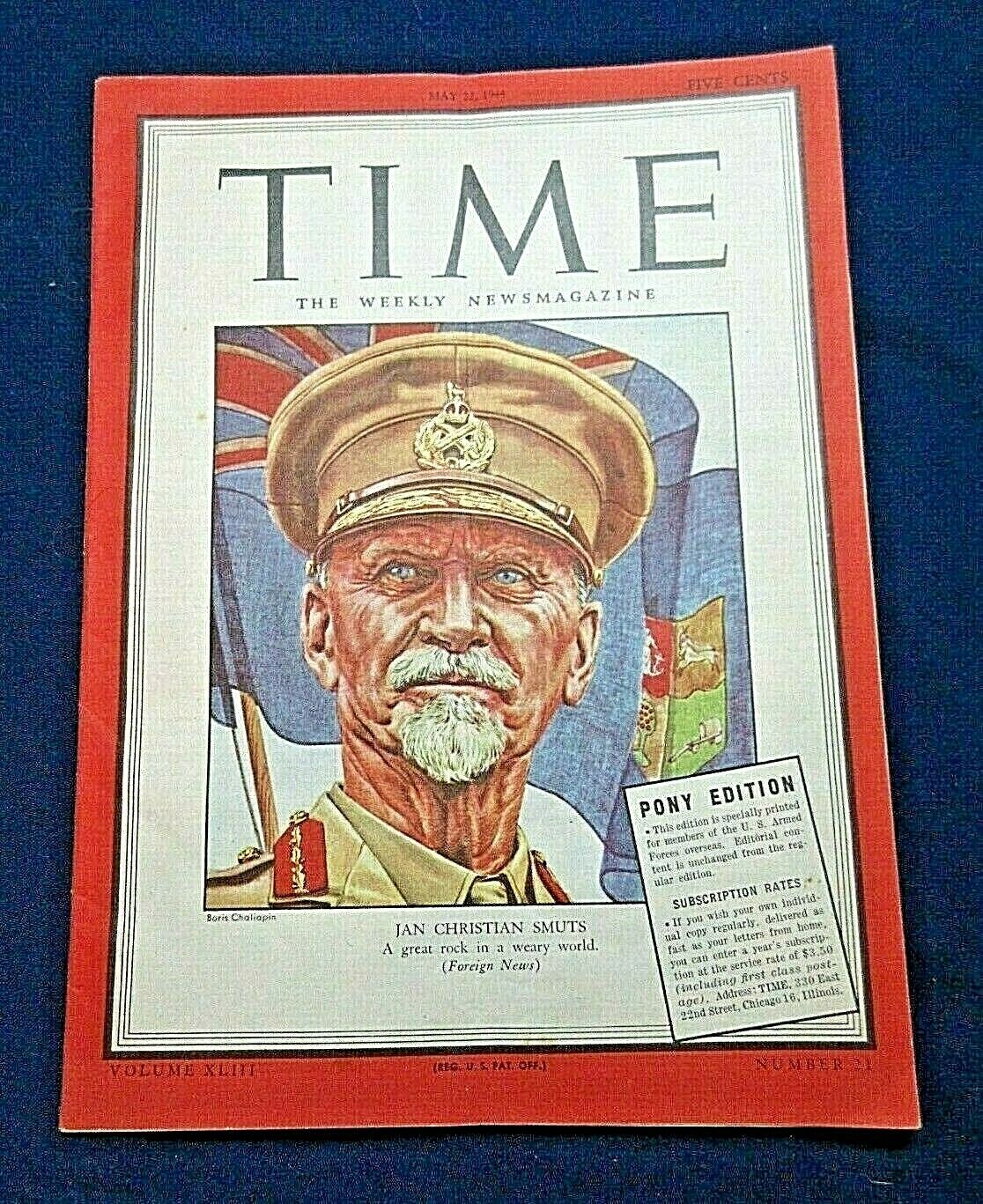 WWII - May 12 1944 TIME MAGAZINE - Pony Edition - Jan Christian Smuts