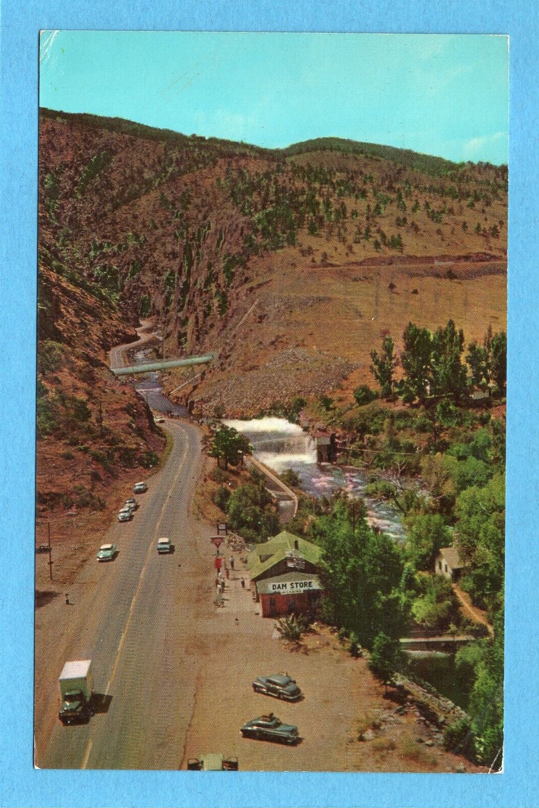 Postcard Big Thompson Canyon and Falls Dam Store Sign Arial View Colorado CO